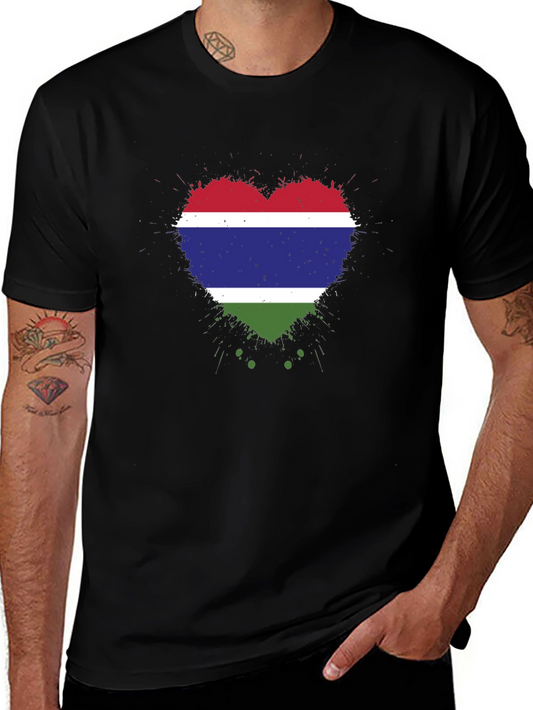 Gambia Flag Heart T-Shirt - Black