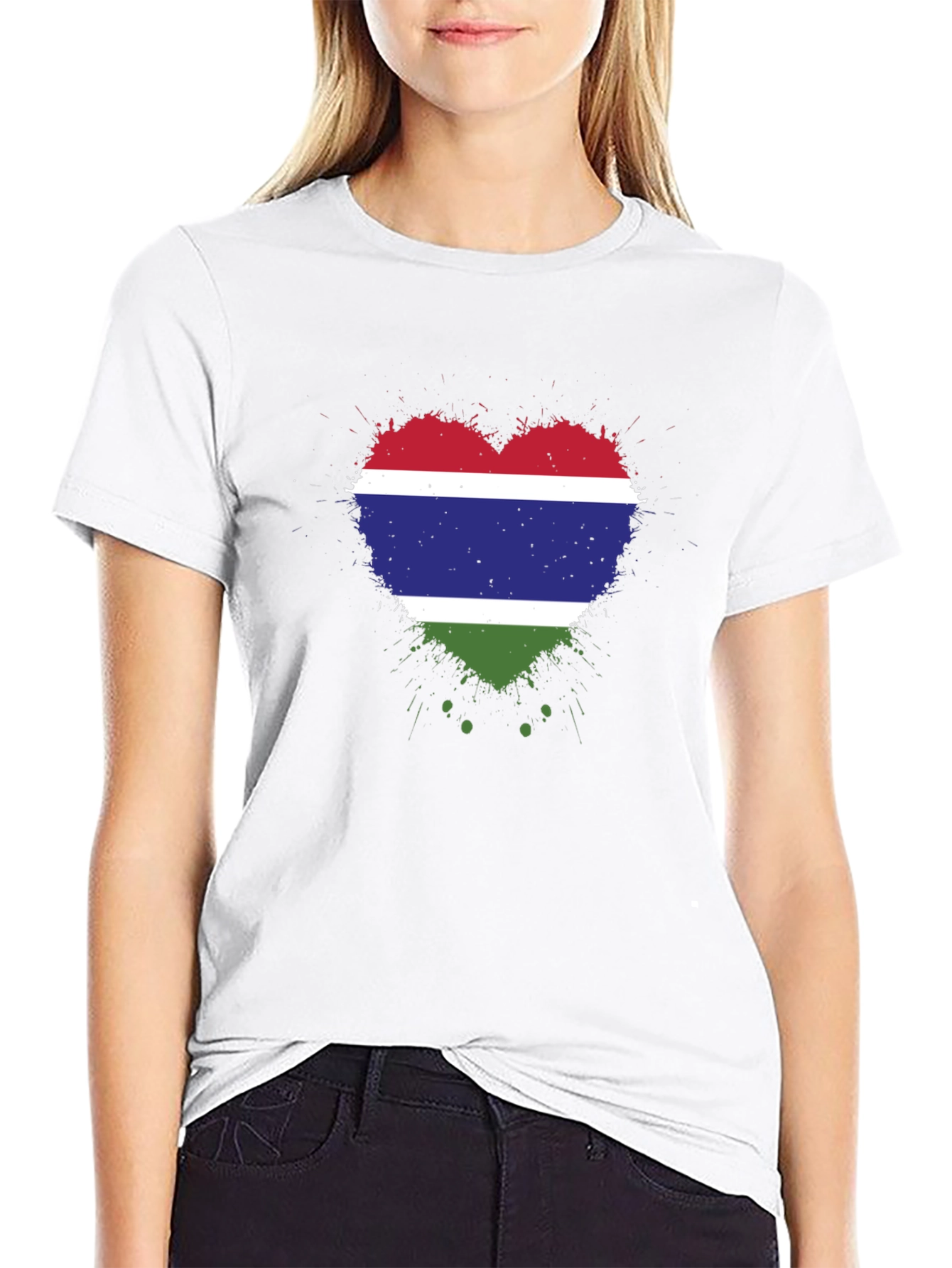 Gambia Flag Heart T-Shirt - Black
