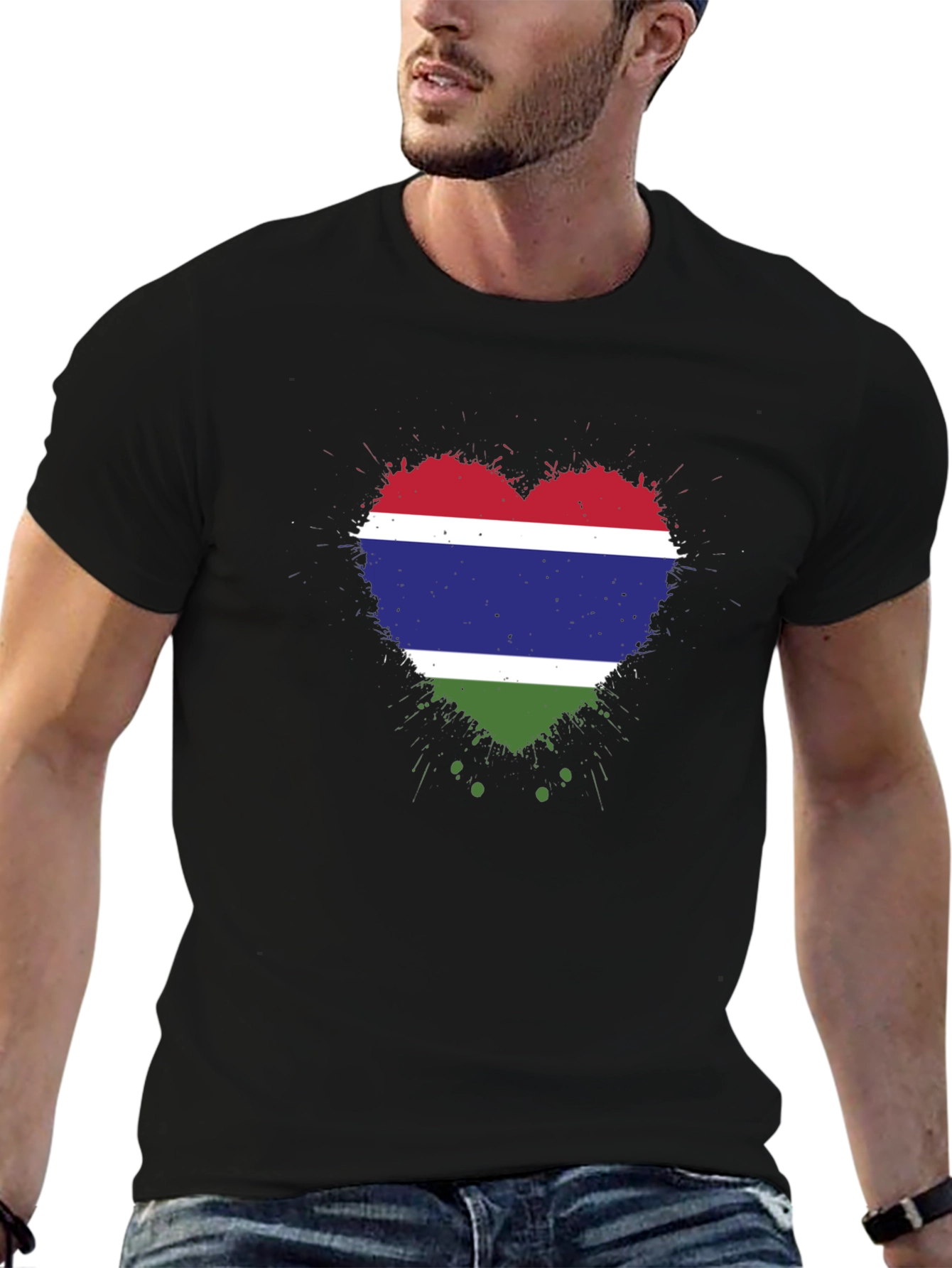 Gambia Flag Heart T-Shirt - Black