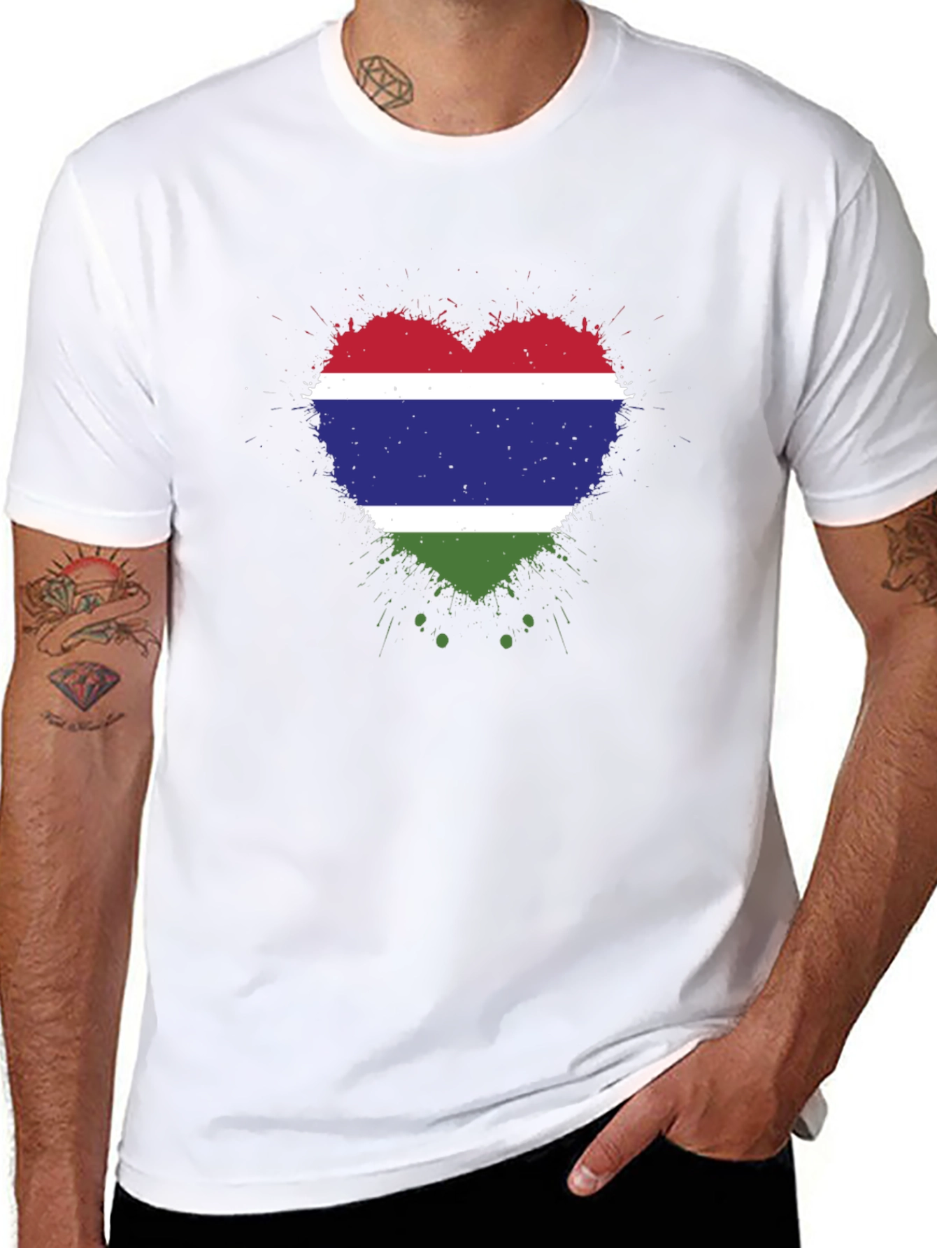 Gambia Flag Heart T-Shirt - Black