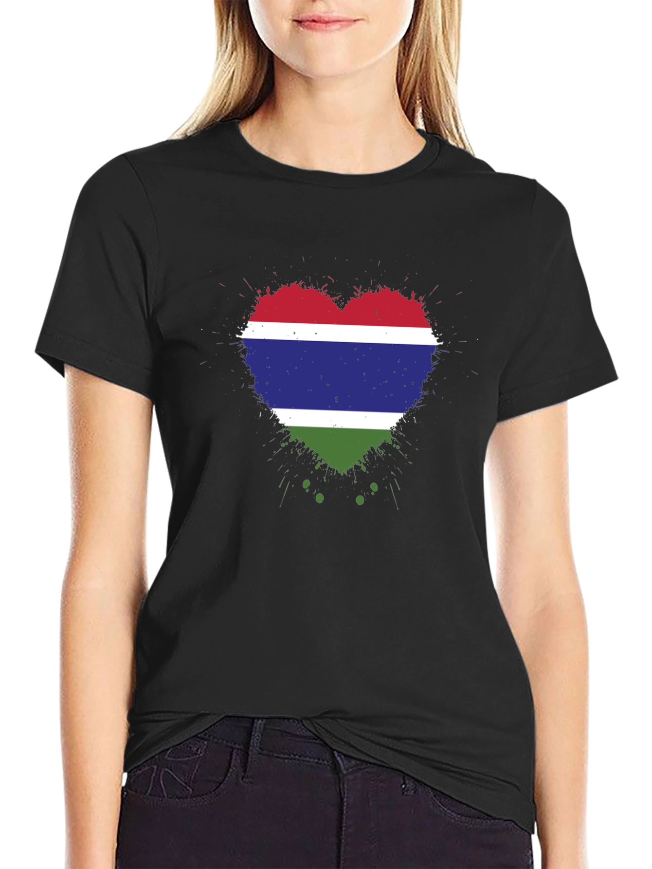 Gambia Flag Heart T-Shirt - Black