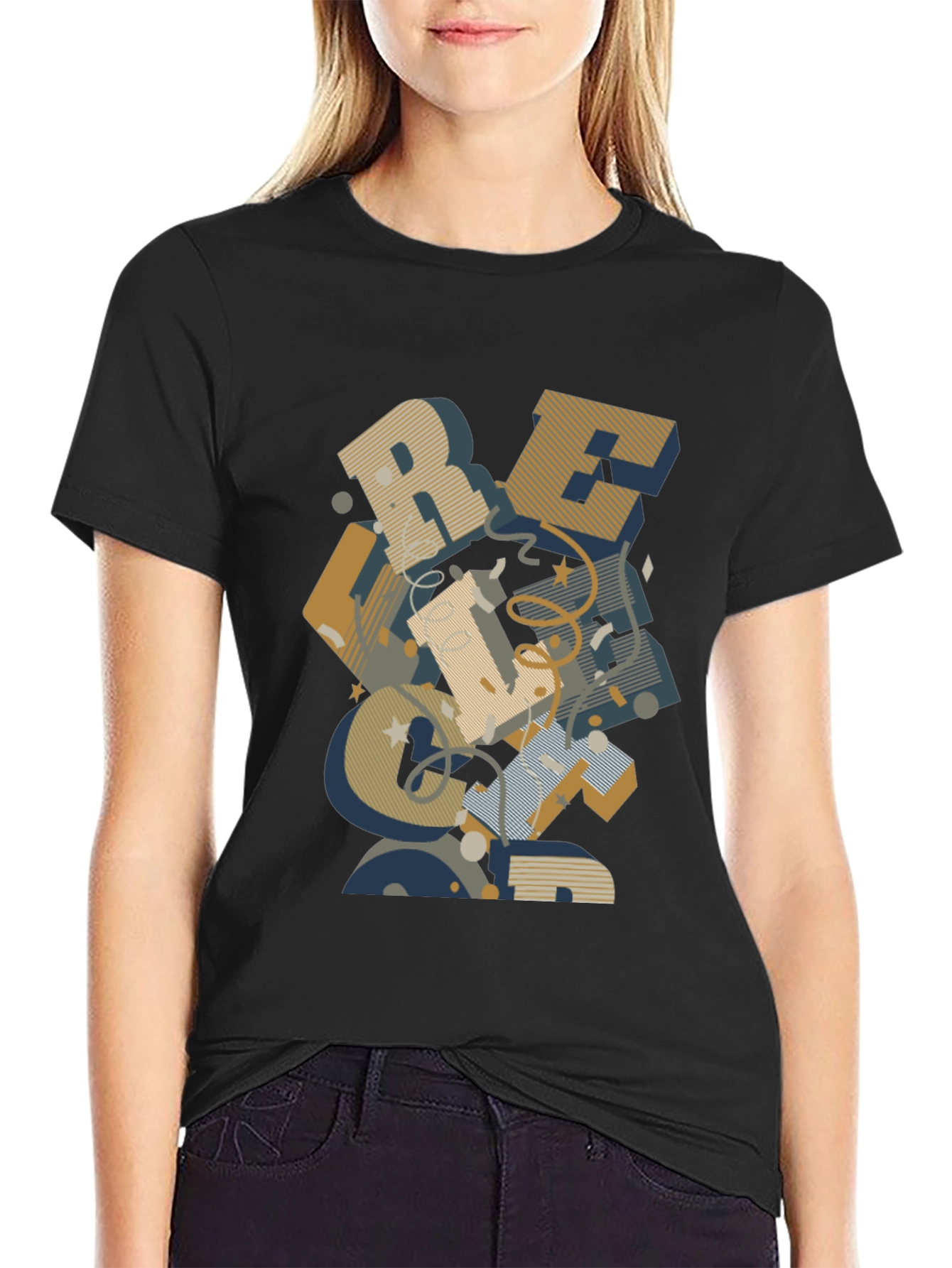 Abstract Lettering Black Graphic Tee