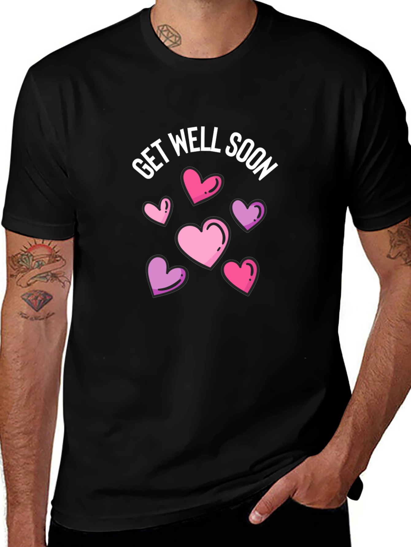 Get Well Soon Hearts Graphic Black T-Shirt