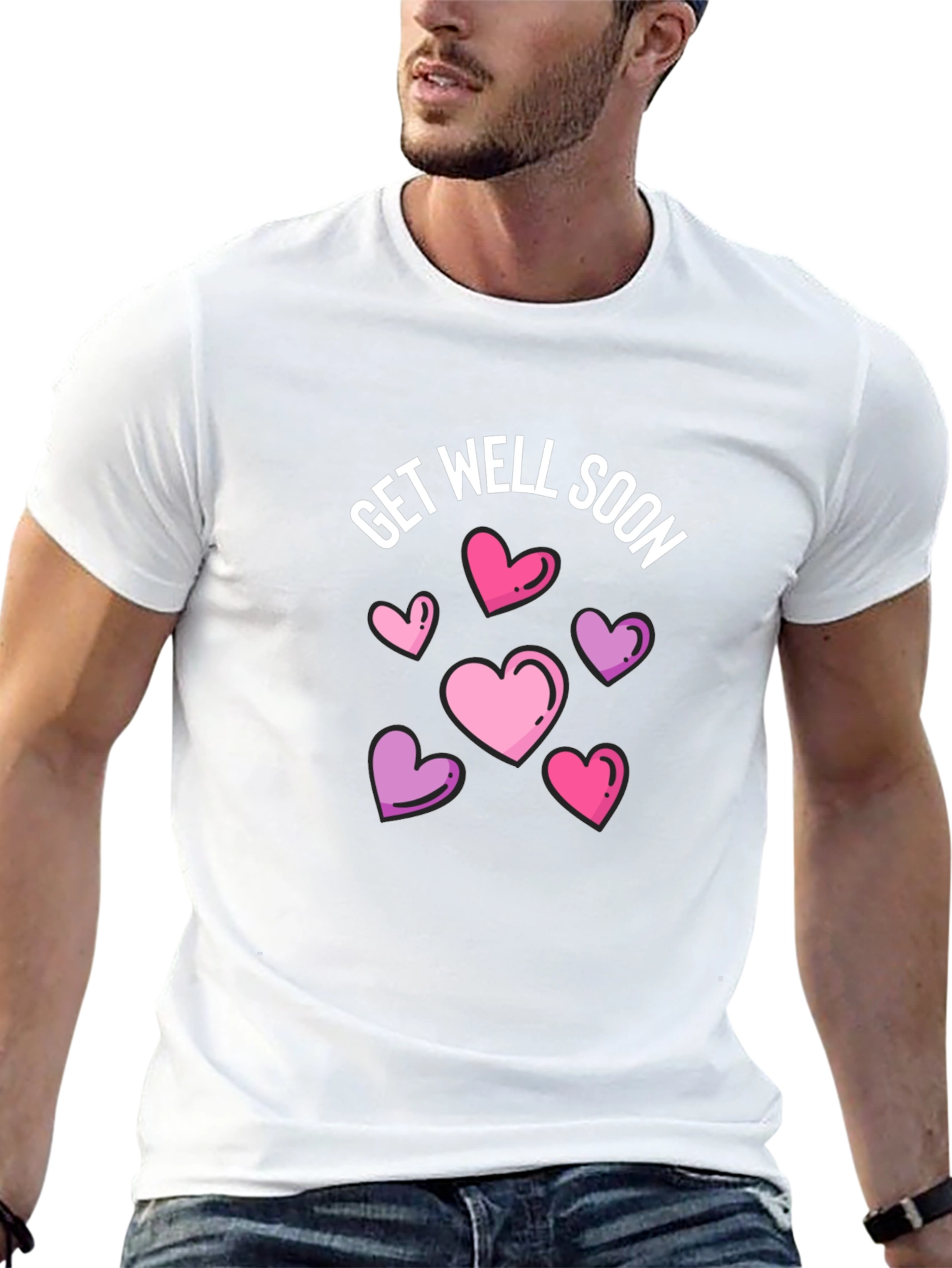 Get Well Soon Hearts Graphic Black T-Shirt