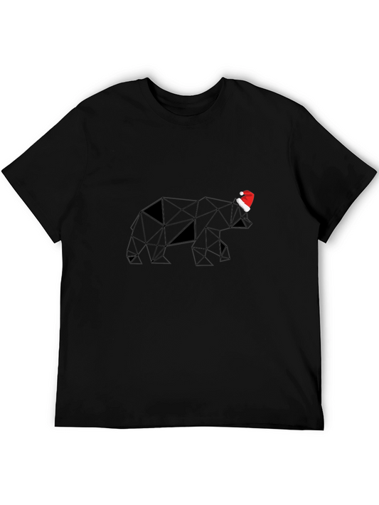 Geometric Bear with Santa Hat T-Shirt