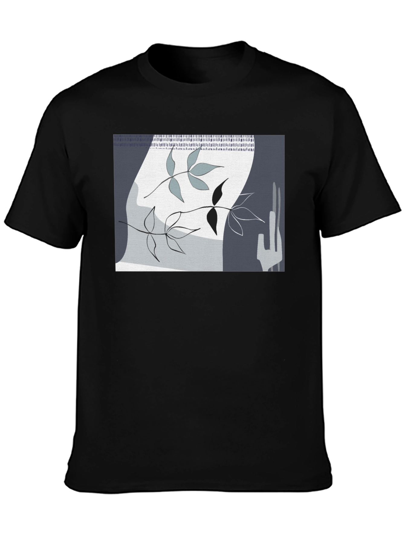 Abstract Leaf Design Black T-Shirt
