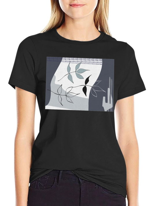 Abstract Leaf Design Black T-Shirt