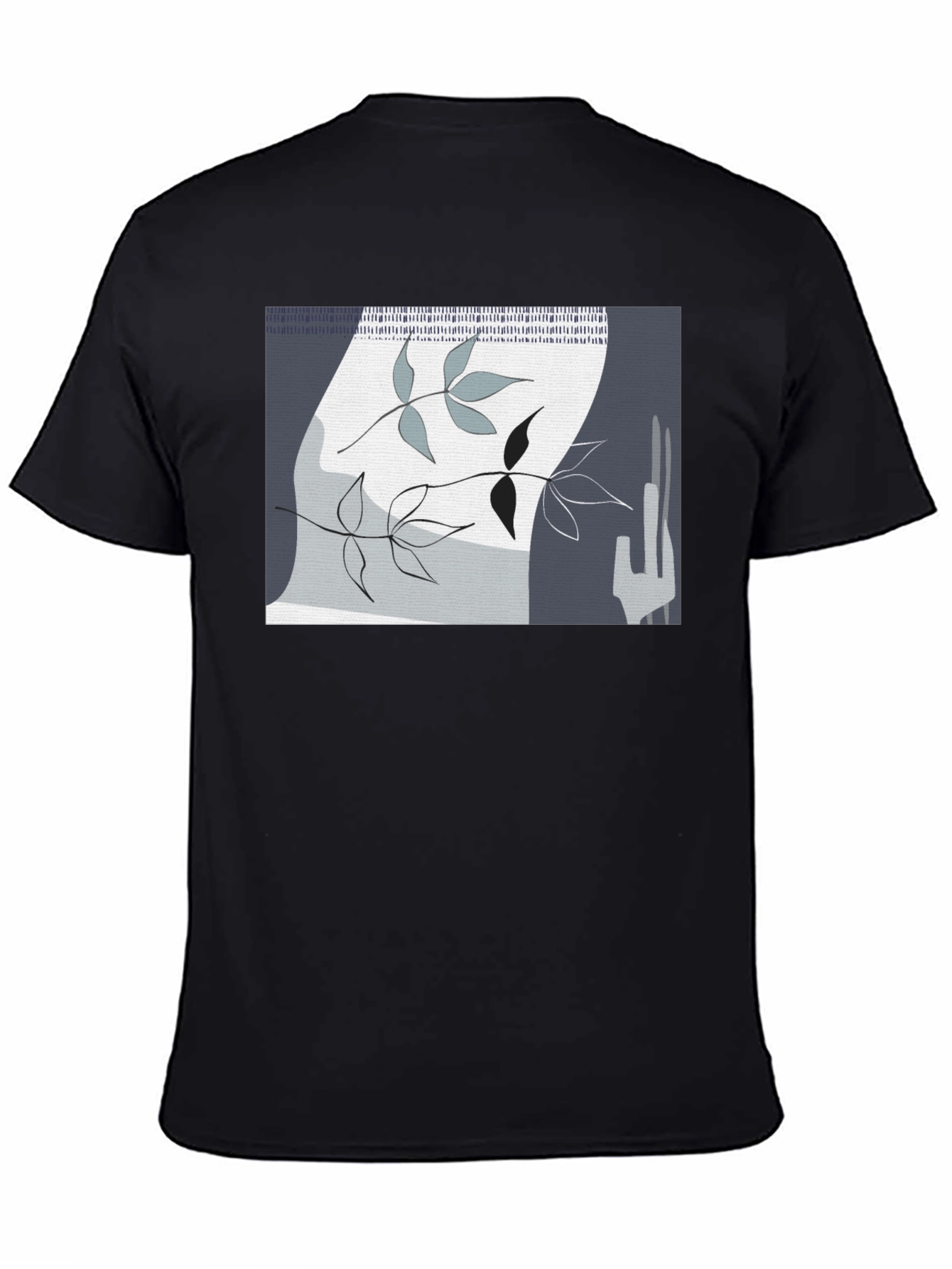 Abstract Leaf Design Black T-Shirt