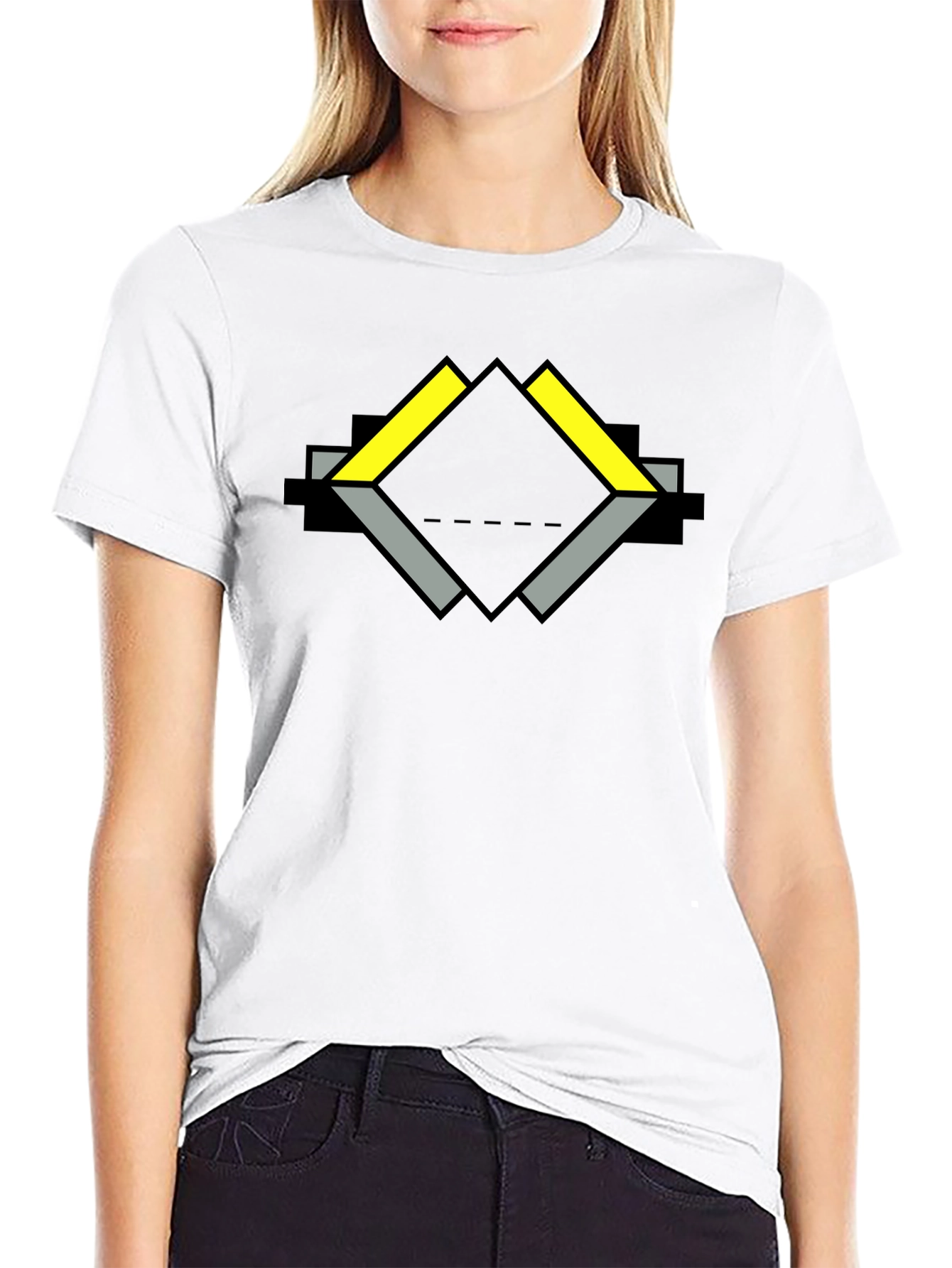 Geometric Diamond Graphic Print Black T-Shirt