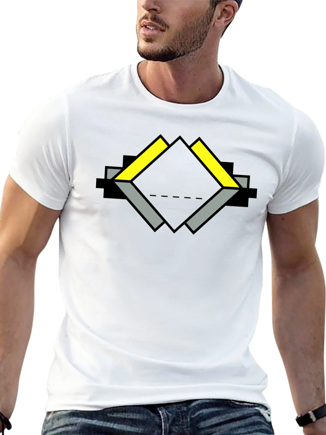 Geometric Diamond Graphic Print Black T-Shirt