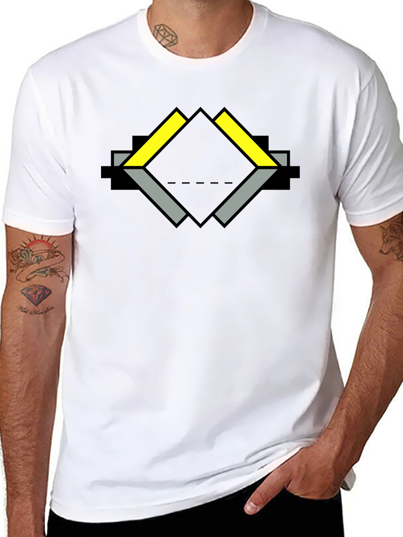 Geometric Diamond Graphic Print Black T-Shirt