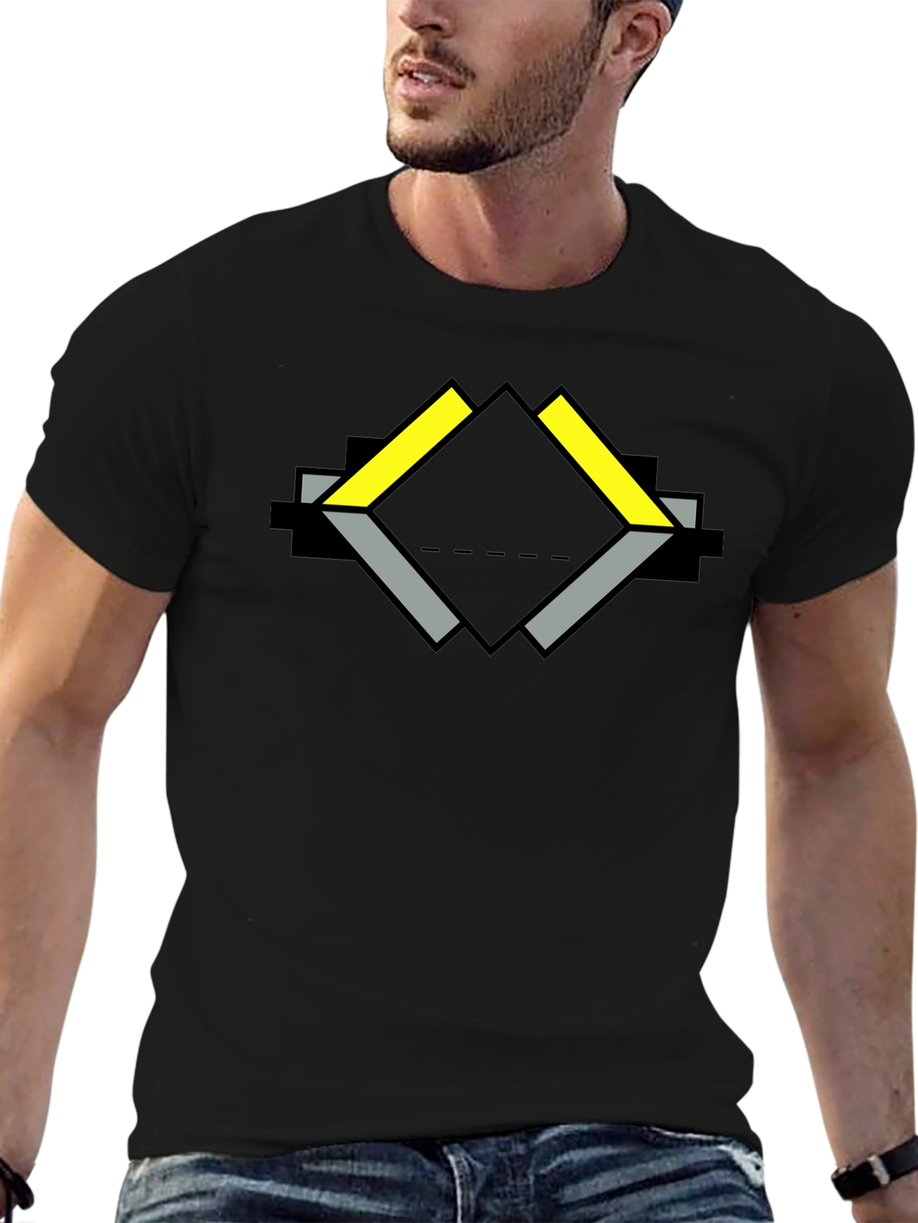 Geometric Diamond Graphic Print Black T-Shirt