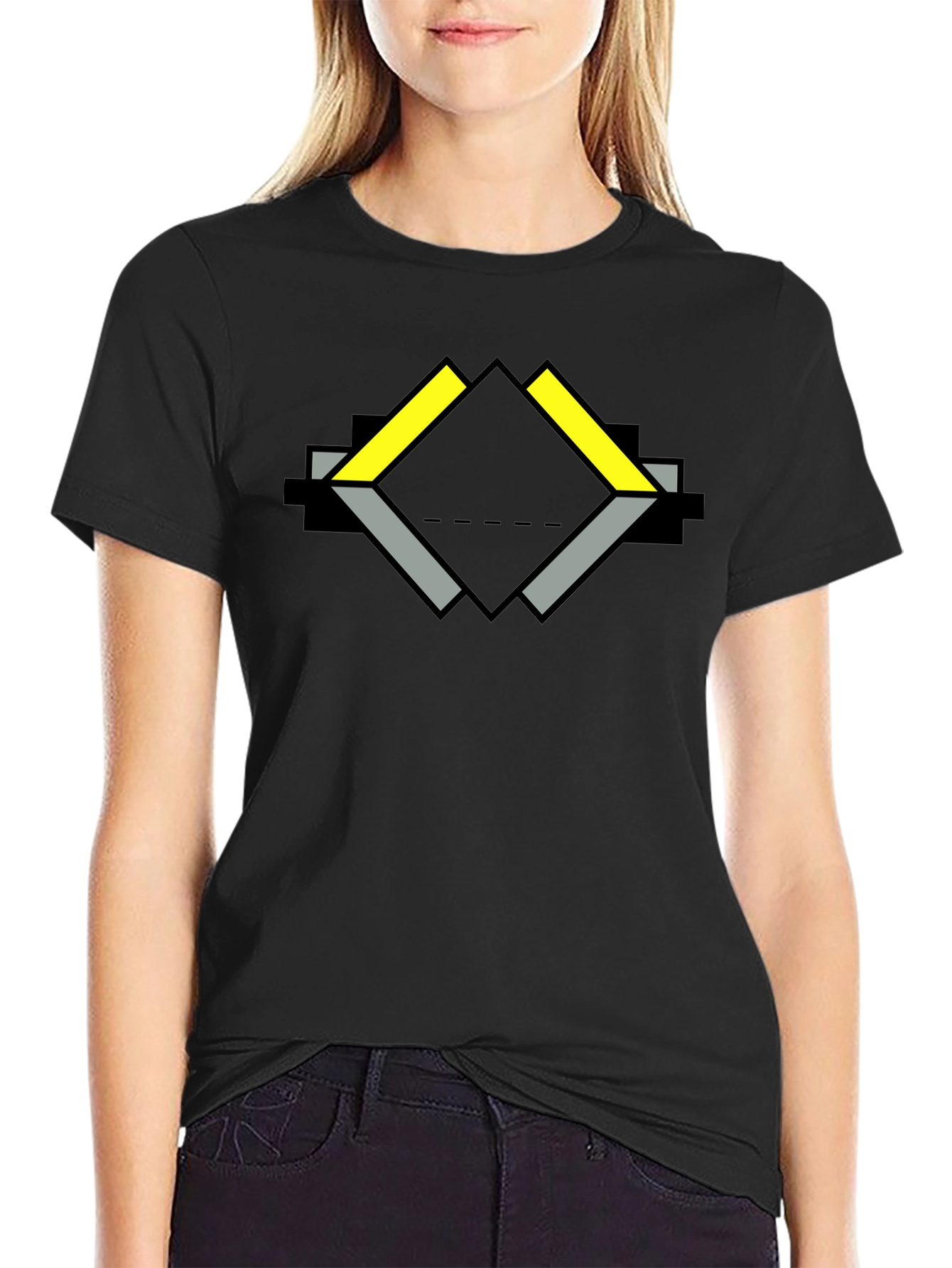 Geometric Diamond Graphic Print Black T-Shirt