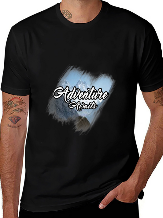 Adventure Awaits Graphic Tee - Black Cotton T-Shirt