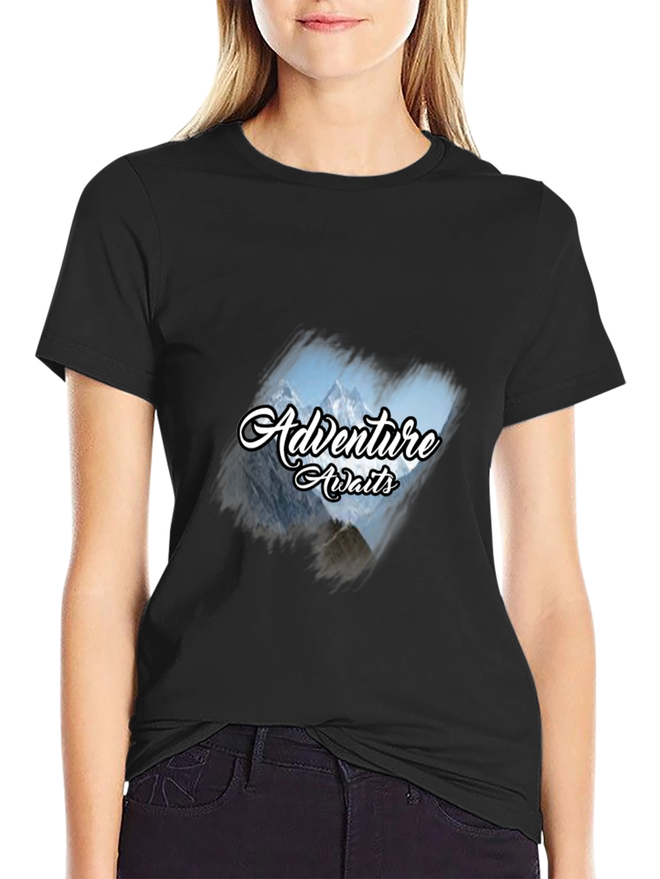 Adventure Awaits Graphic Tee - Black Cotton T-Shirt