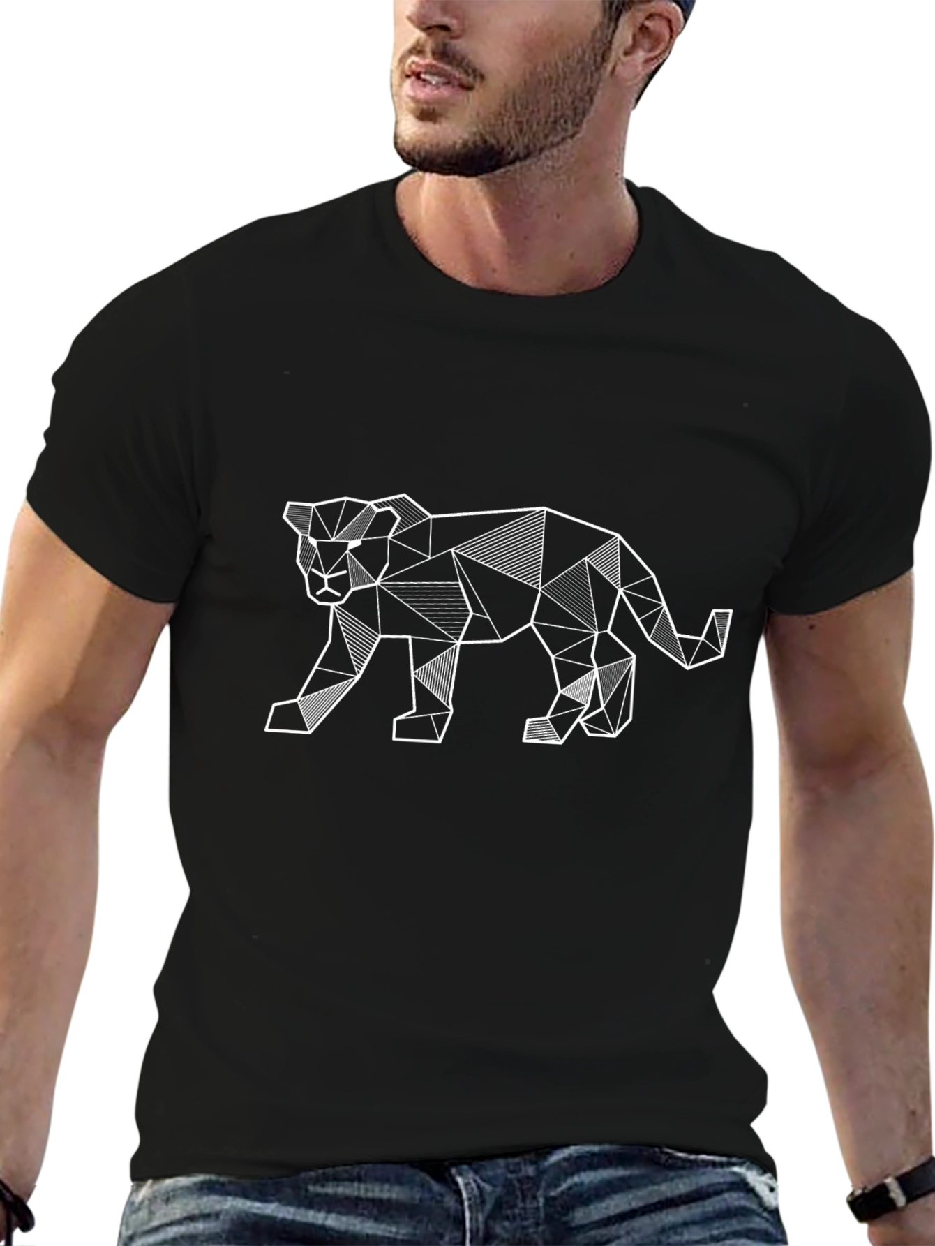 Geometric Panther Graphic Tee - Black