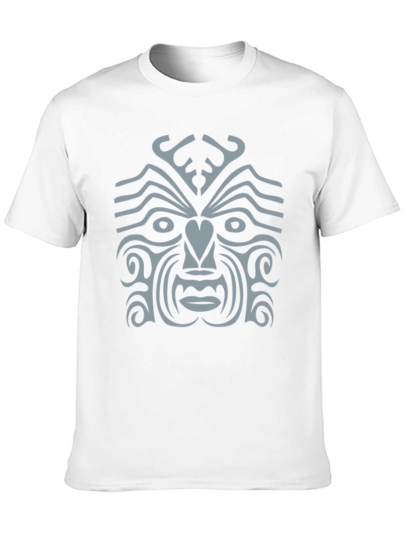 Tribal Face Graphic Tee - Black Cotton Casual