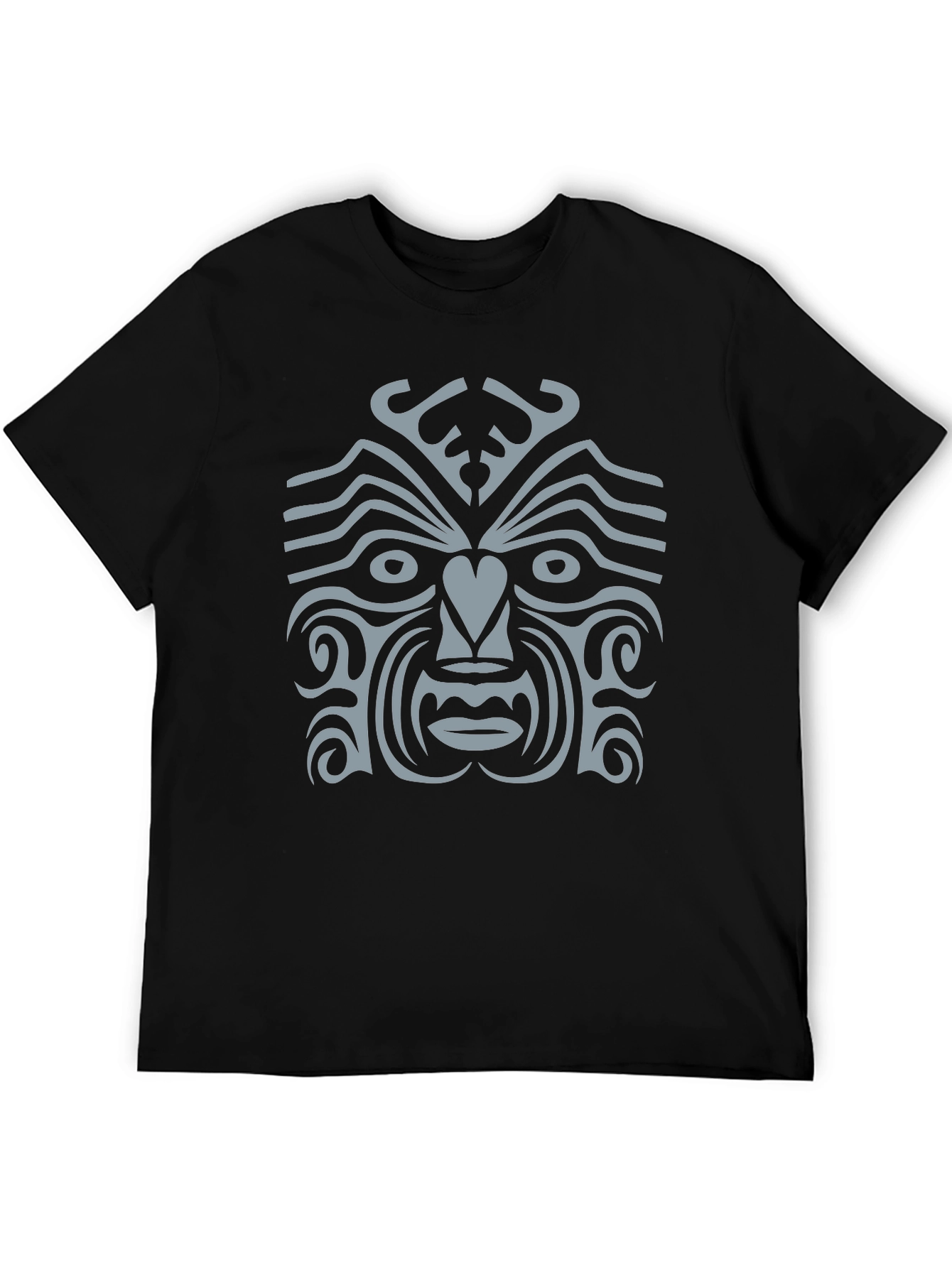 Tribal Face Graphic Tee - Black Cotton Casual