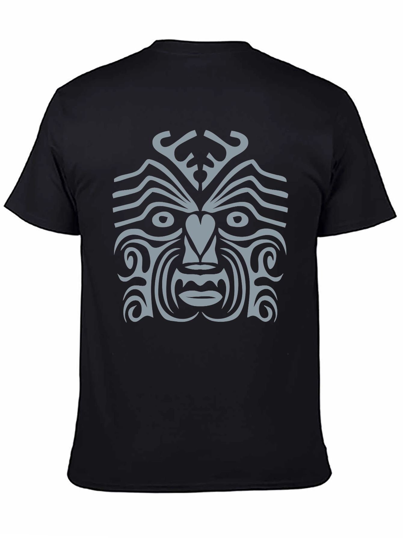 Tribal Face Graphic Tee - Black Cotton Casual
