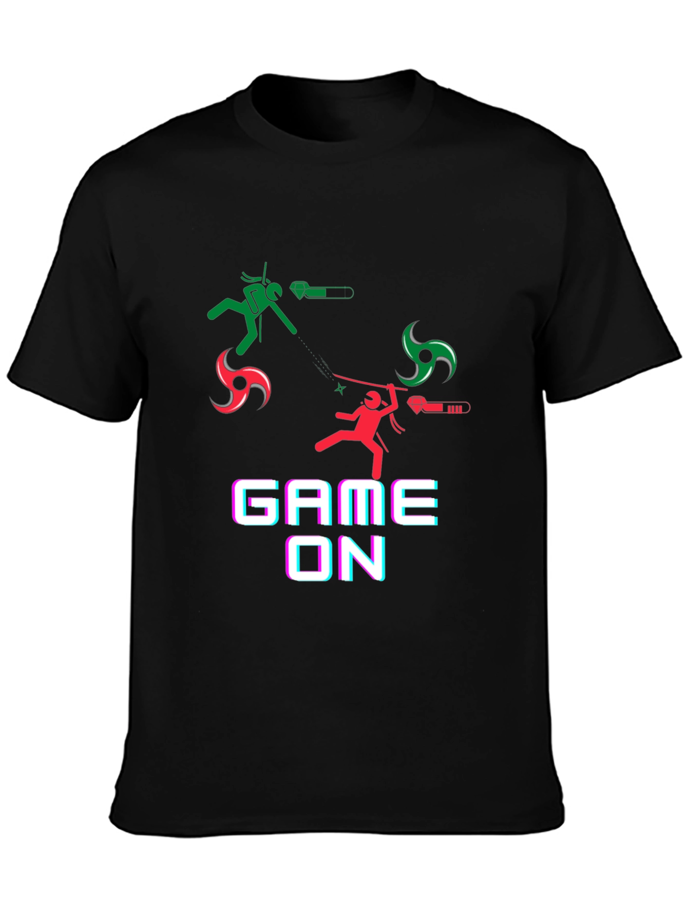 Game On Black T-Shirt - Ninja Stick Figure Design