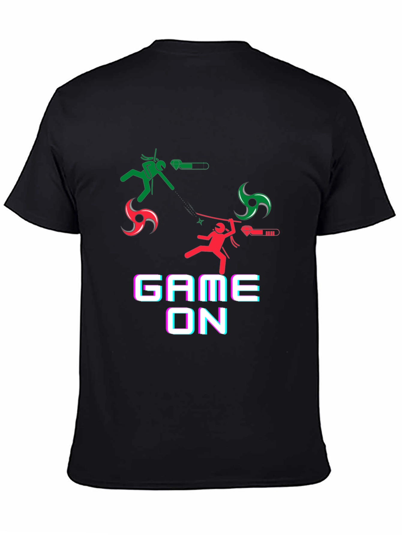 Game On Black T-Shirt - Ninja Stick Figure Design