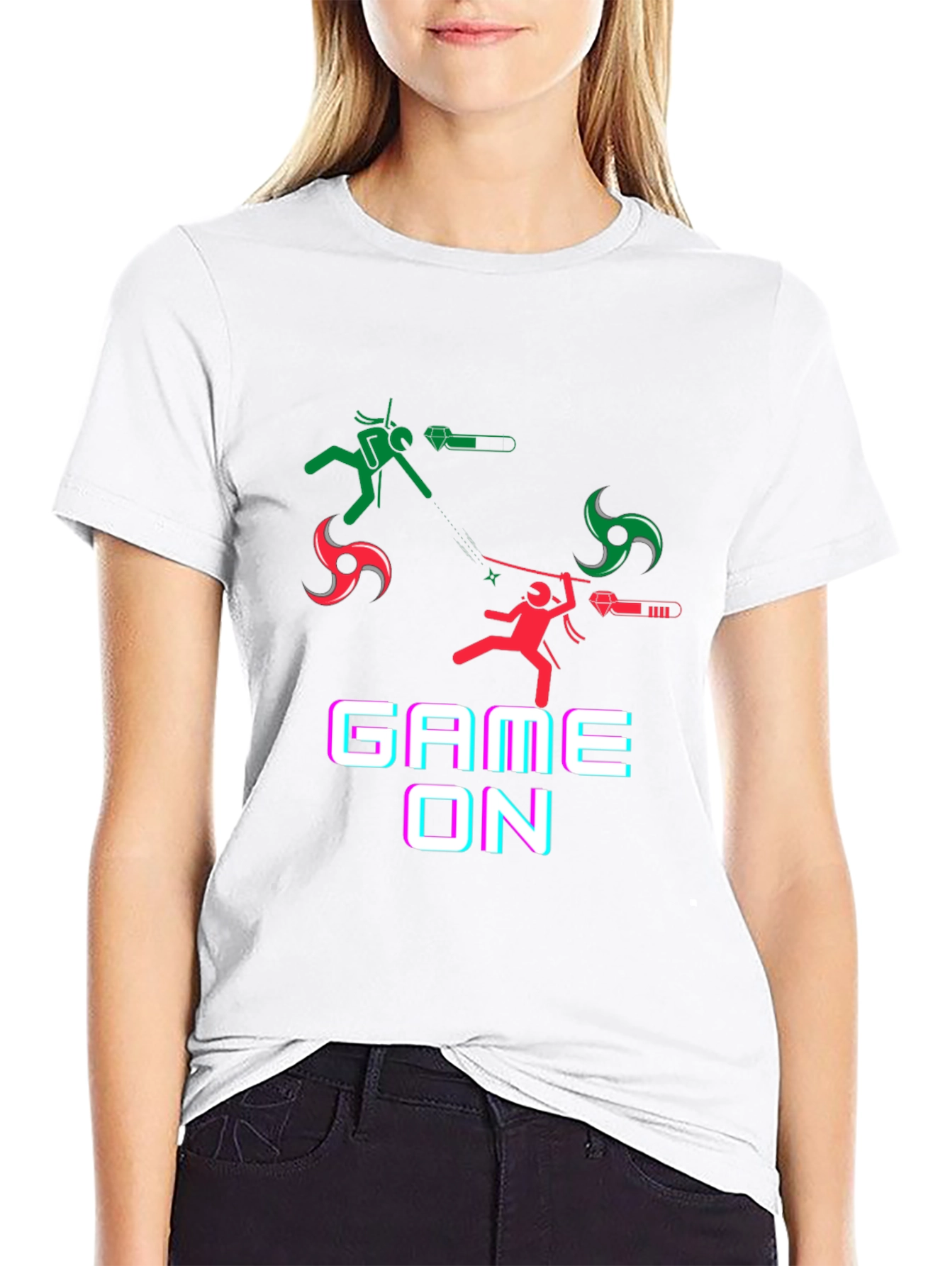 Game On Black T-Shirt - Ninja Stick Figure Design