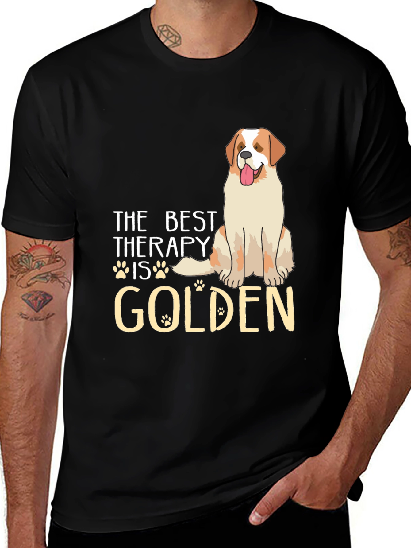 The Best Therapy Is Golden T-Shirt – Golden Retriever Lover Gift Tee