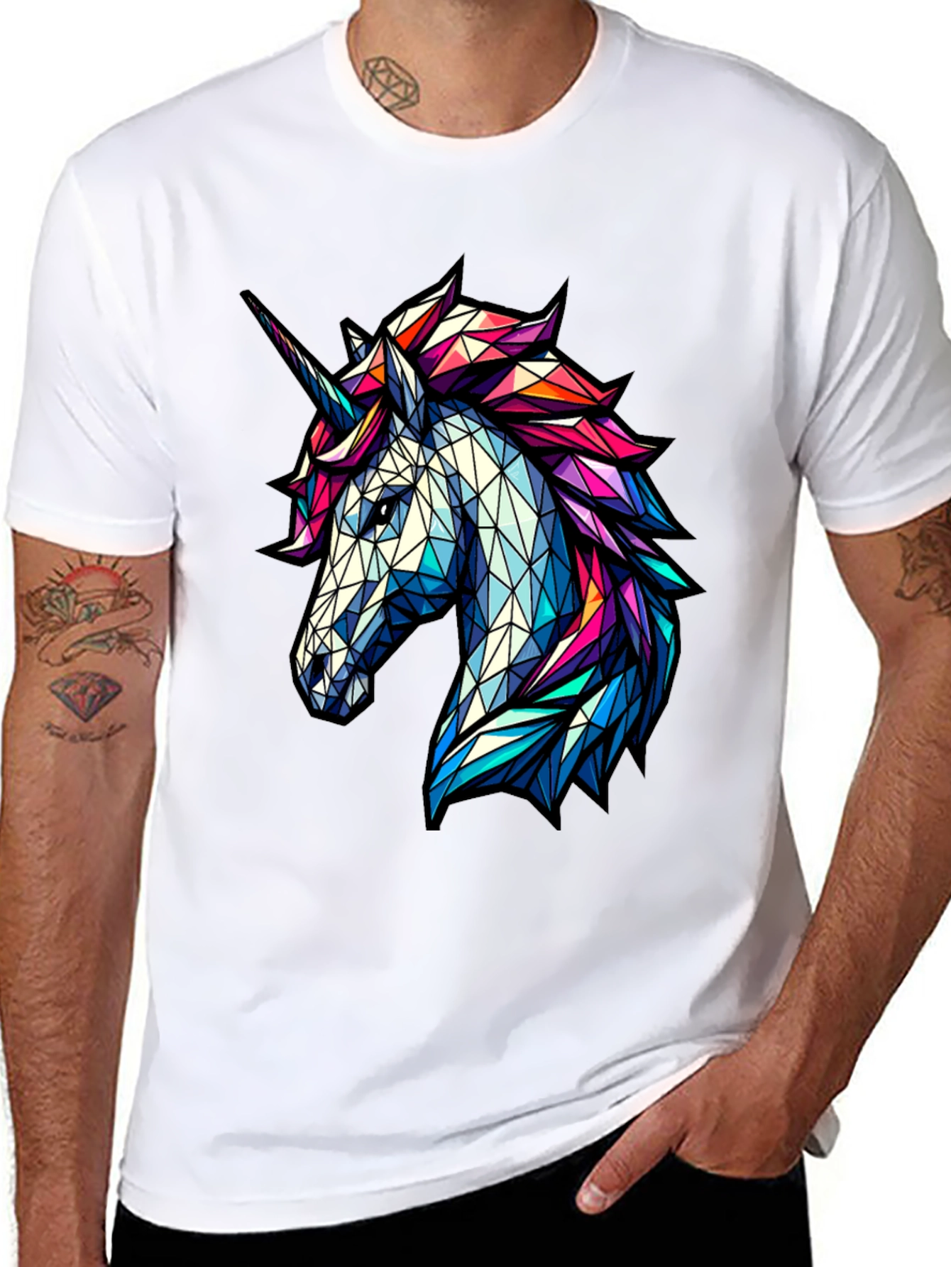 Geometric Unicorn Graphic Tee - Black
