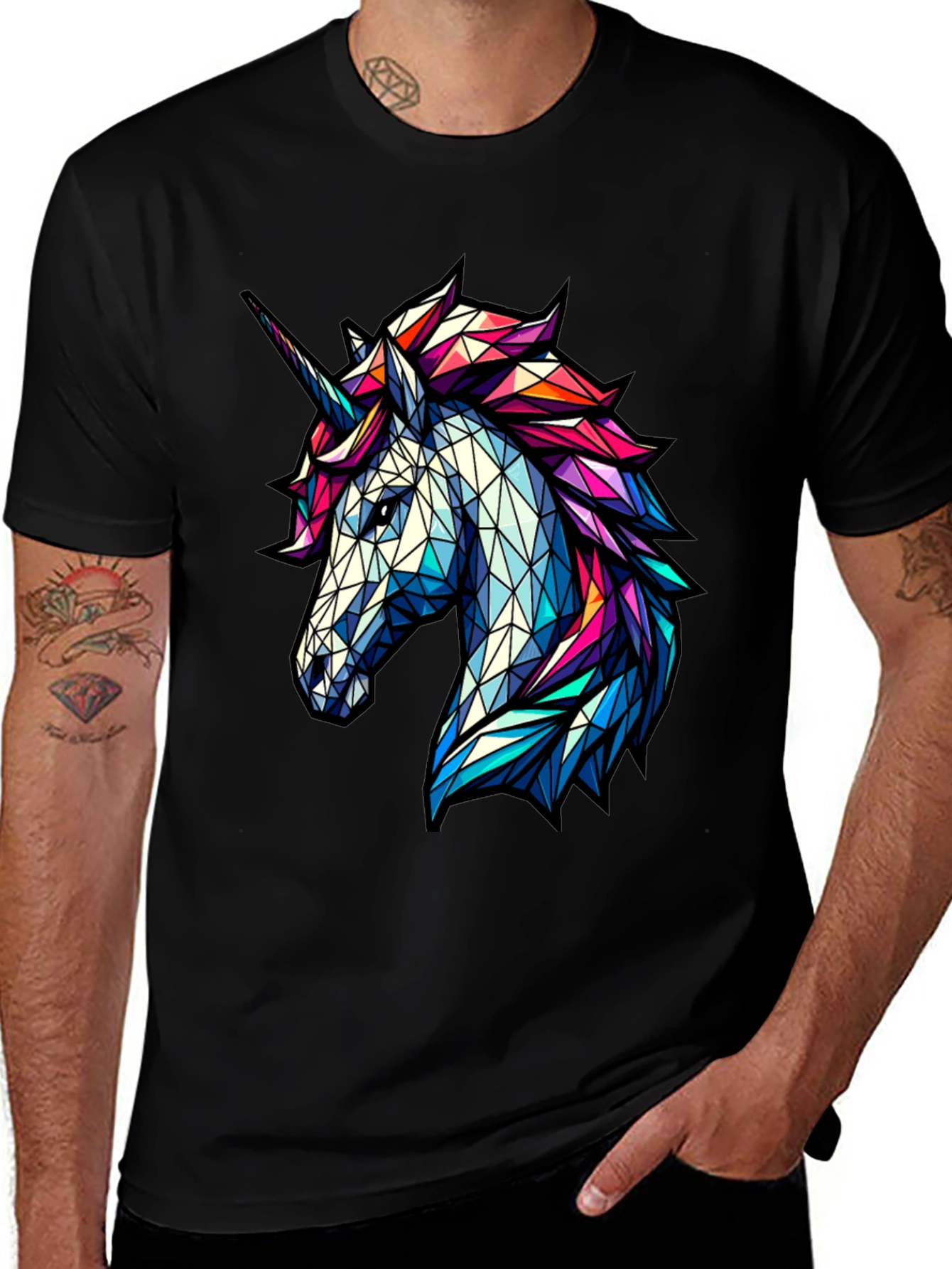 Geometric Unicorn Graphic Tee - Black