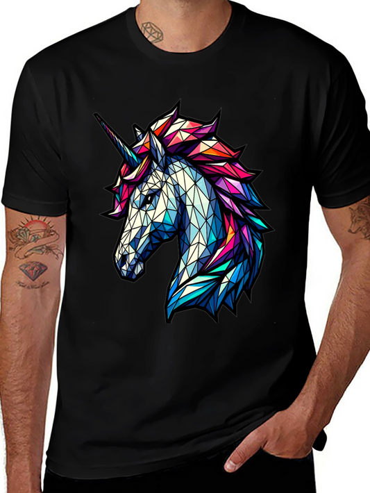 Geometric Unicorn Graphic Tee - Black