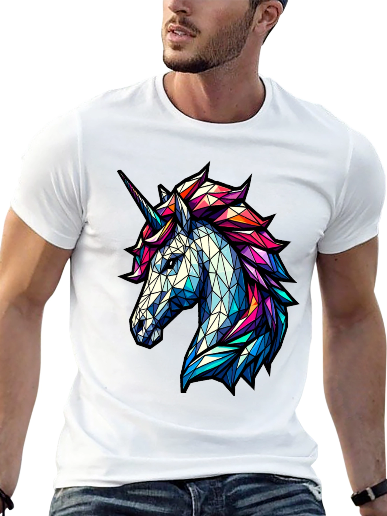 Geometric Unicorn Graphic Tee - Black