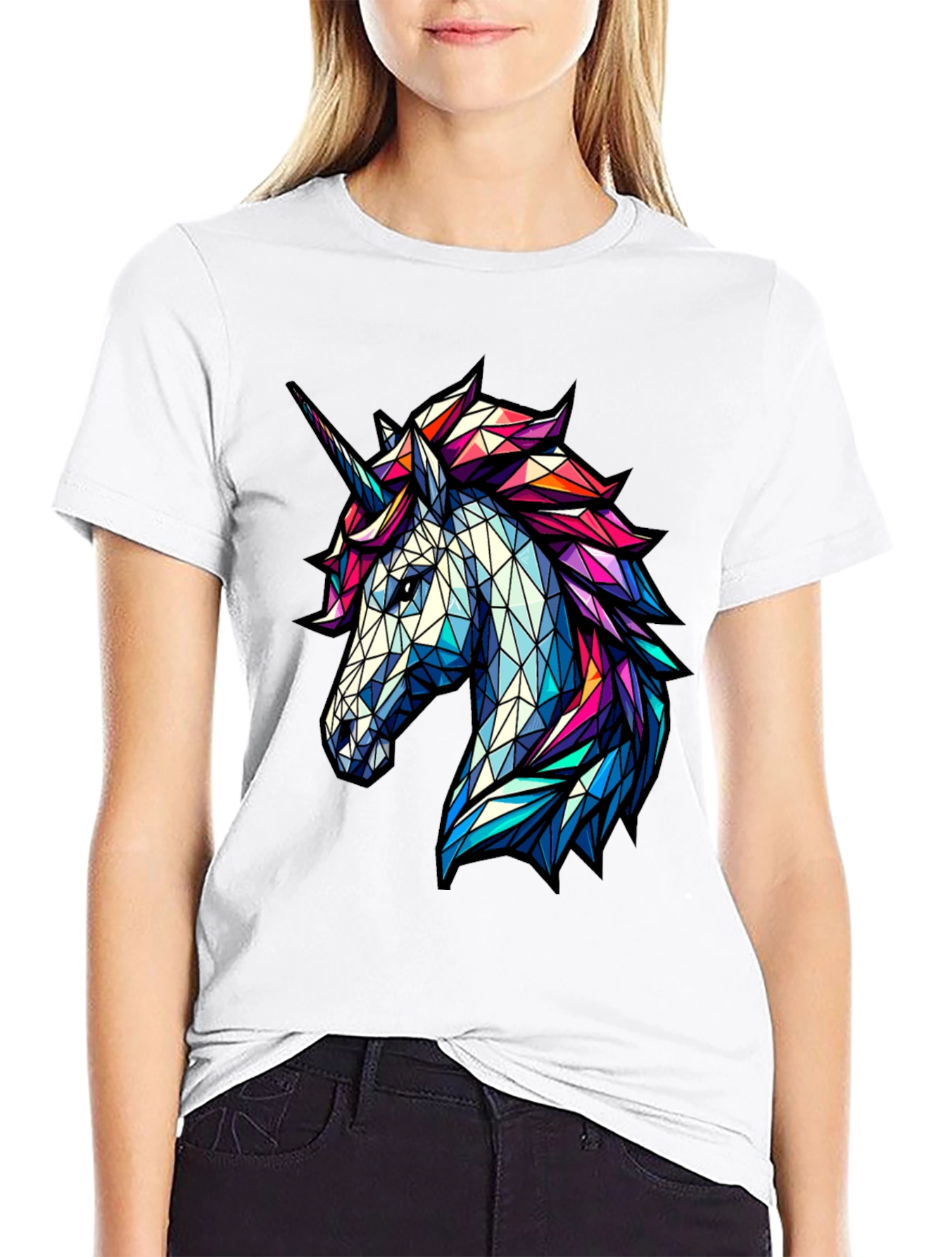 Geometric Unicorn Graphic Tee - Black