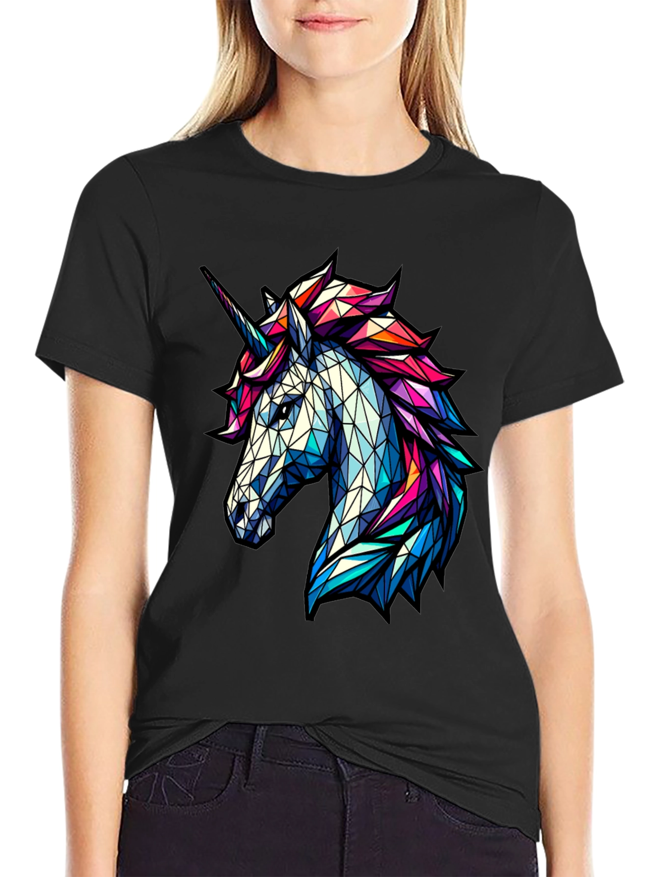 Geometric Unicorn Graphic Tee - Black