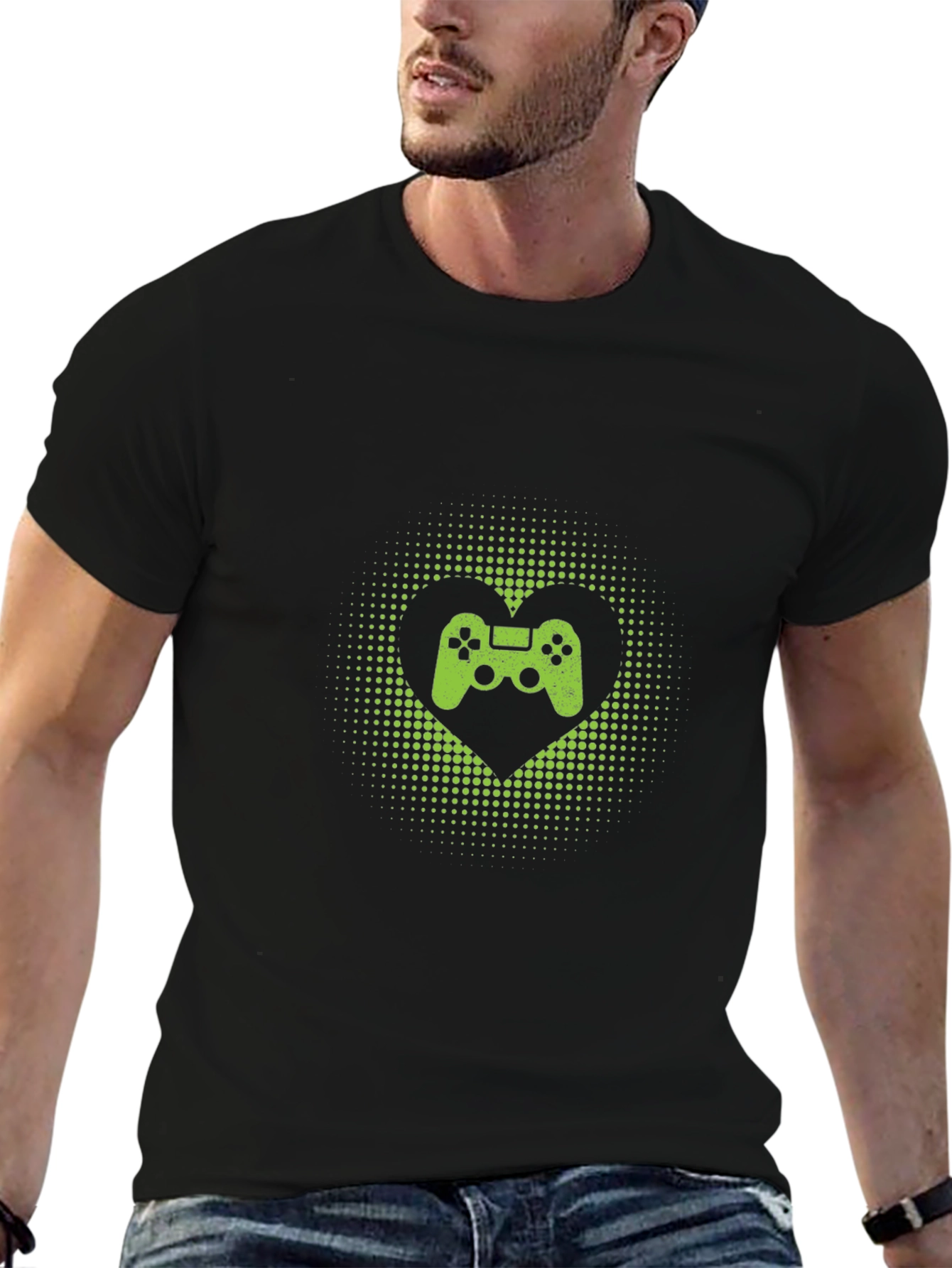 Gamer Heart T-Shirt - Black Cotton Graphic Tee