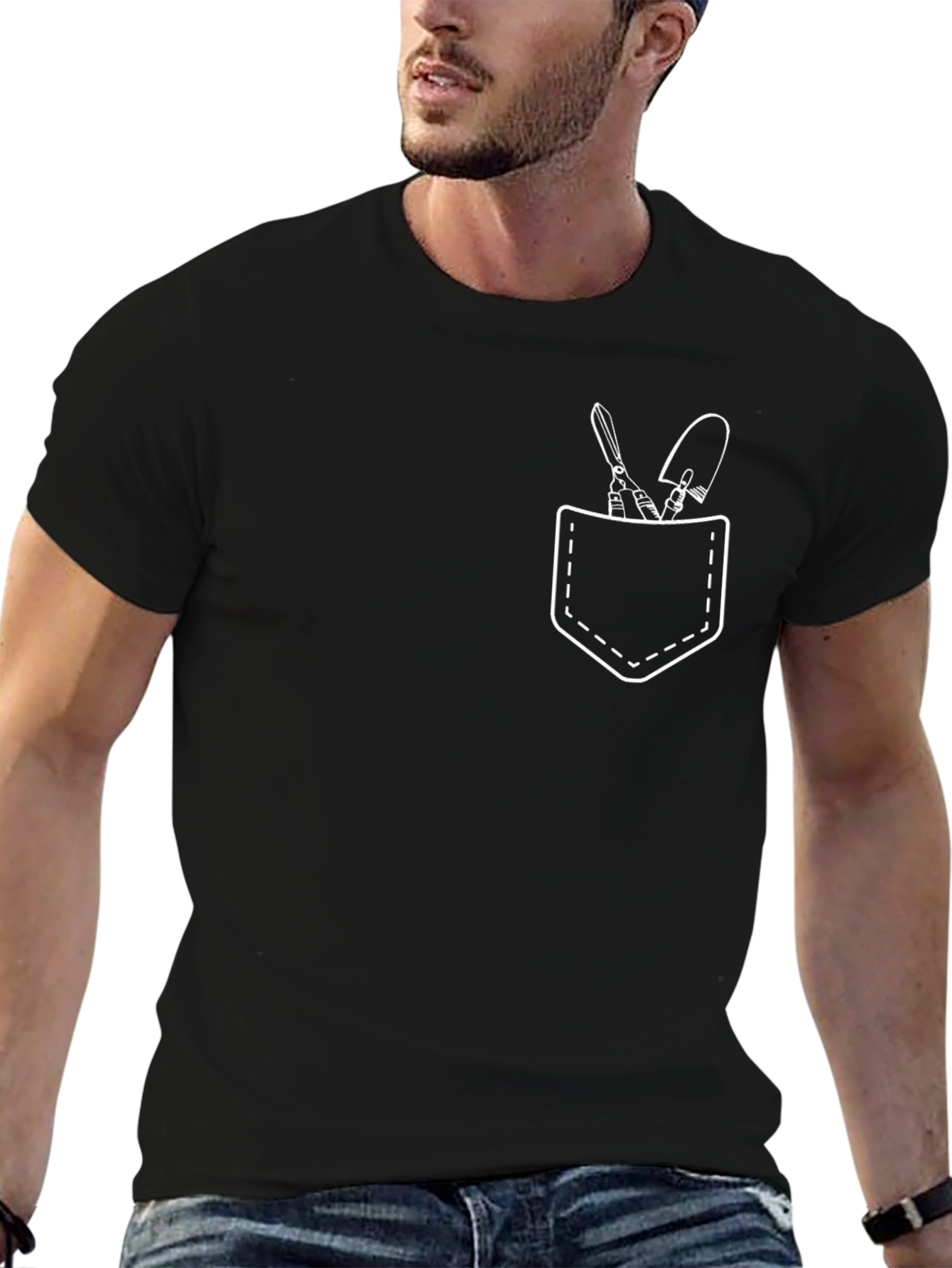 Gardeners Pocket T-Shirt - Black Crew Neck Tee