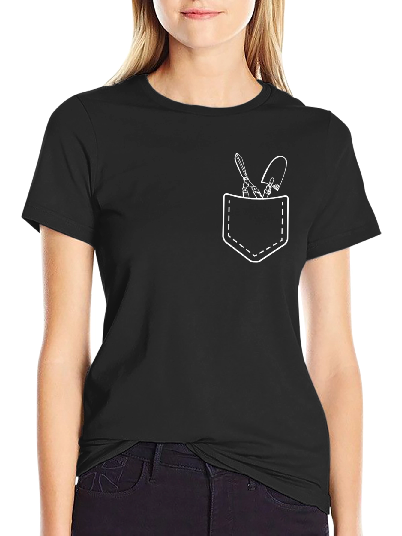 Gardeners Pocket T-Shirt - Black Crew Neck Tee