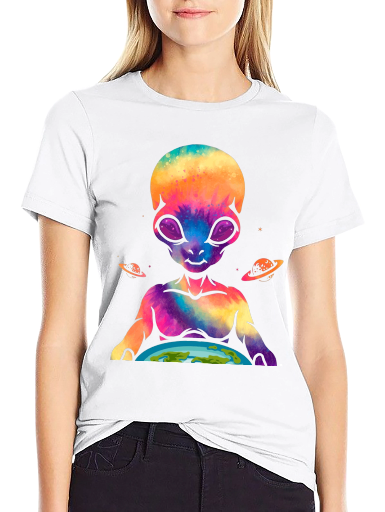 Alien Holding Earth Graphic T-Shirt