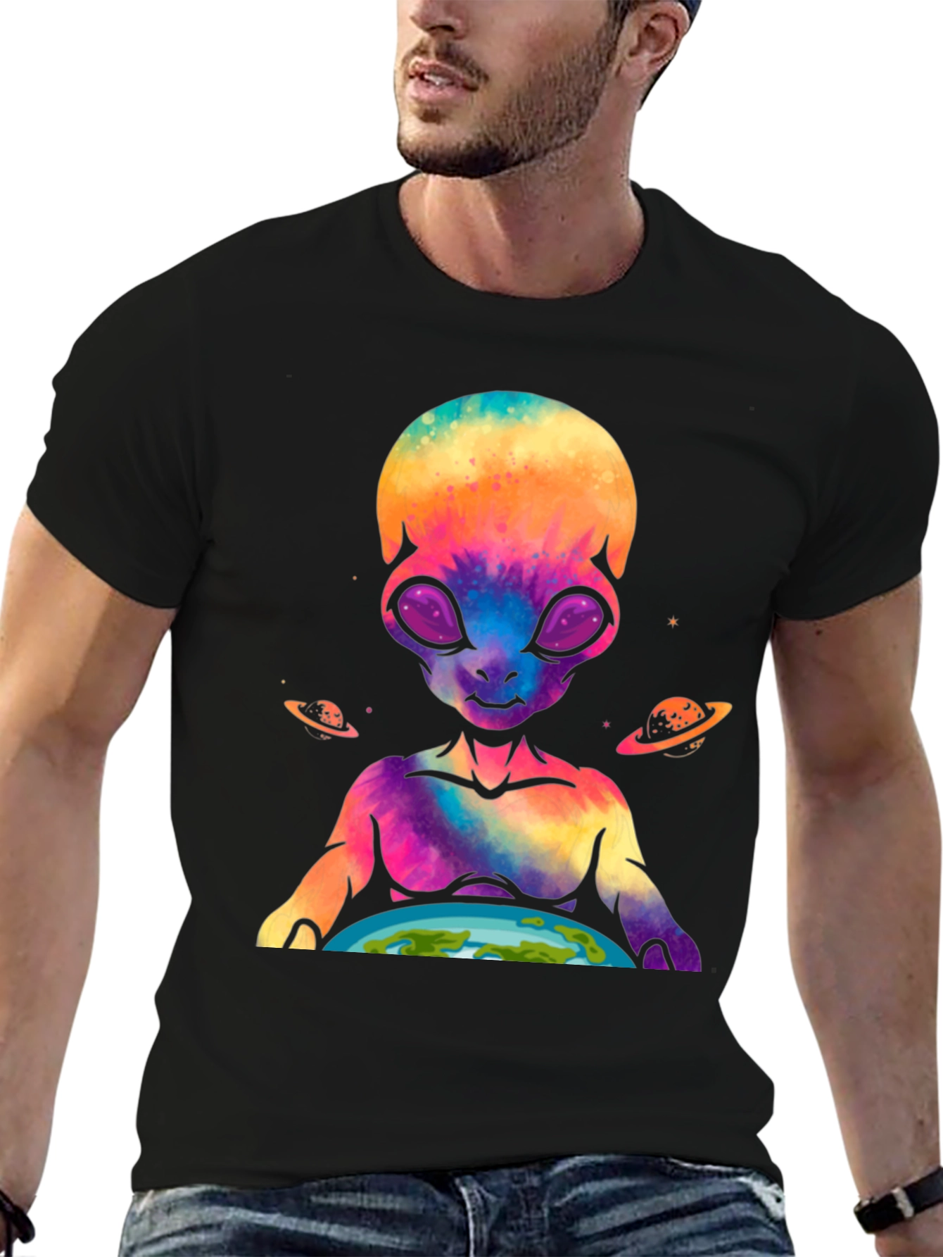 Alien Holding Earth Graphic T-Shirt