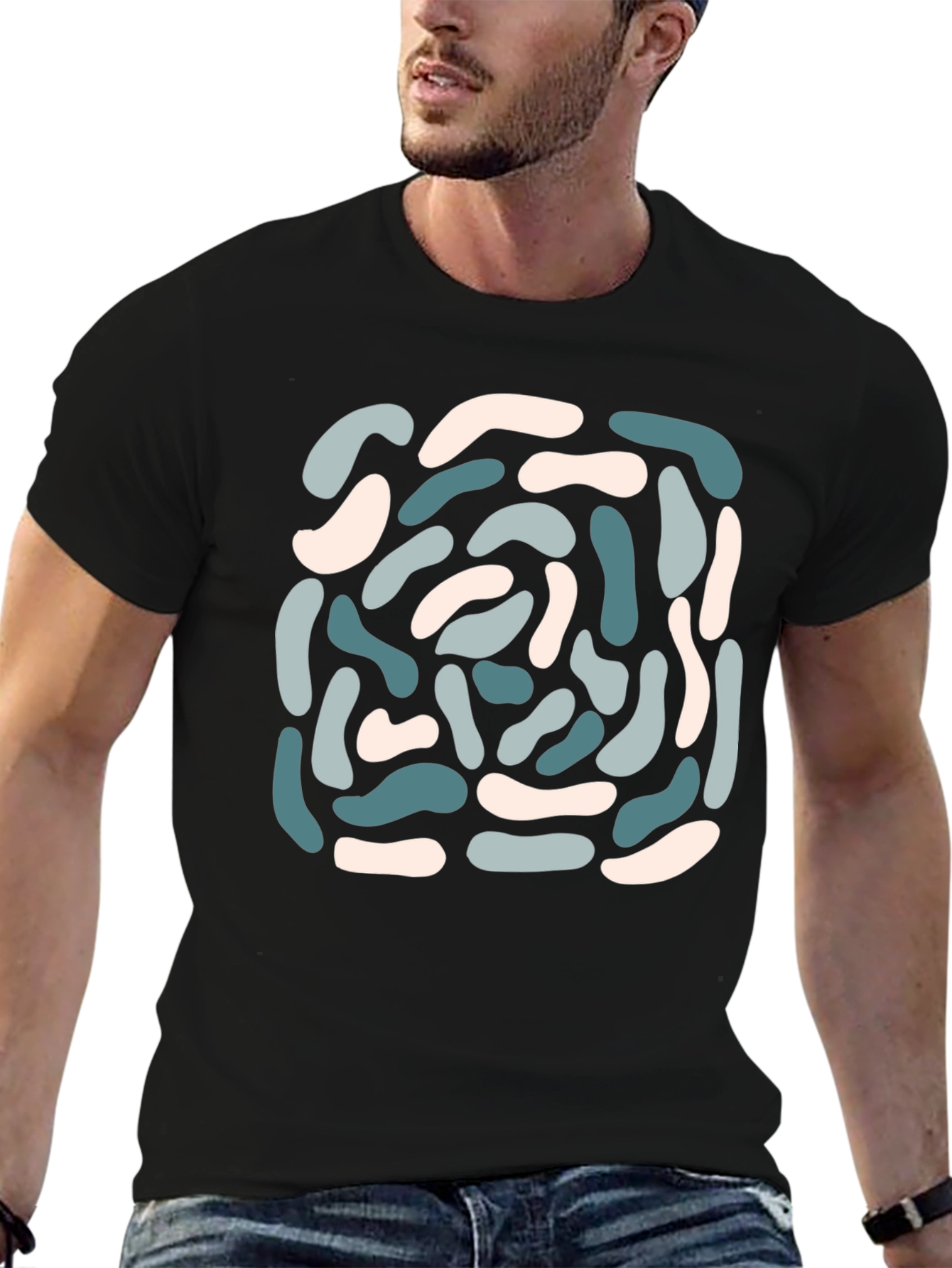 Abstract Bean Print Black Tee