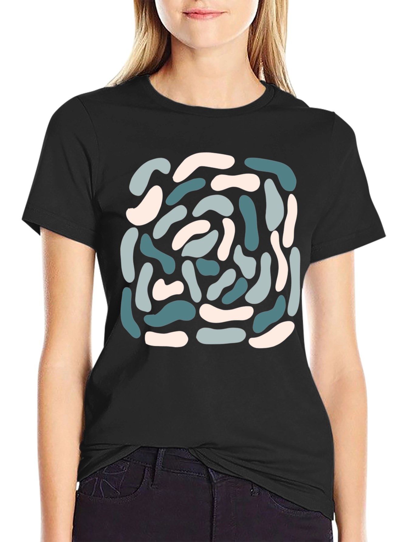 Abstract Bean Print Black Tee