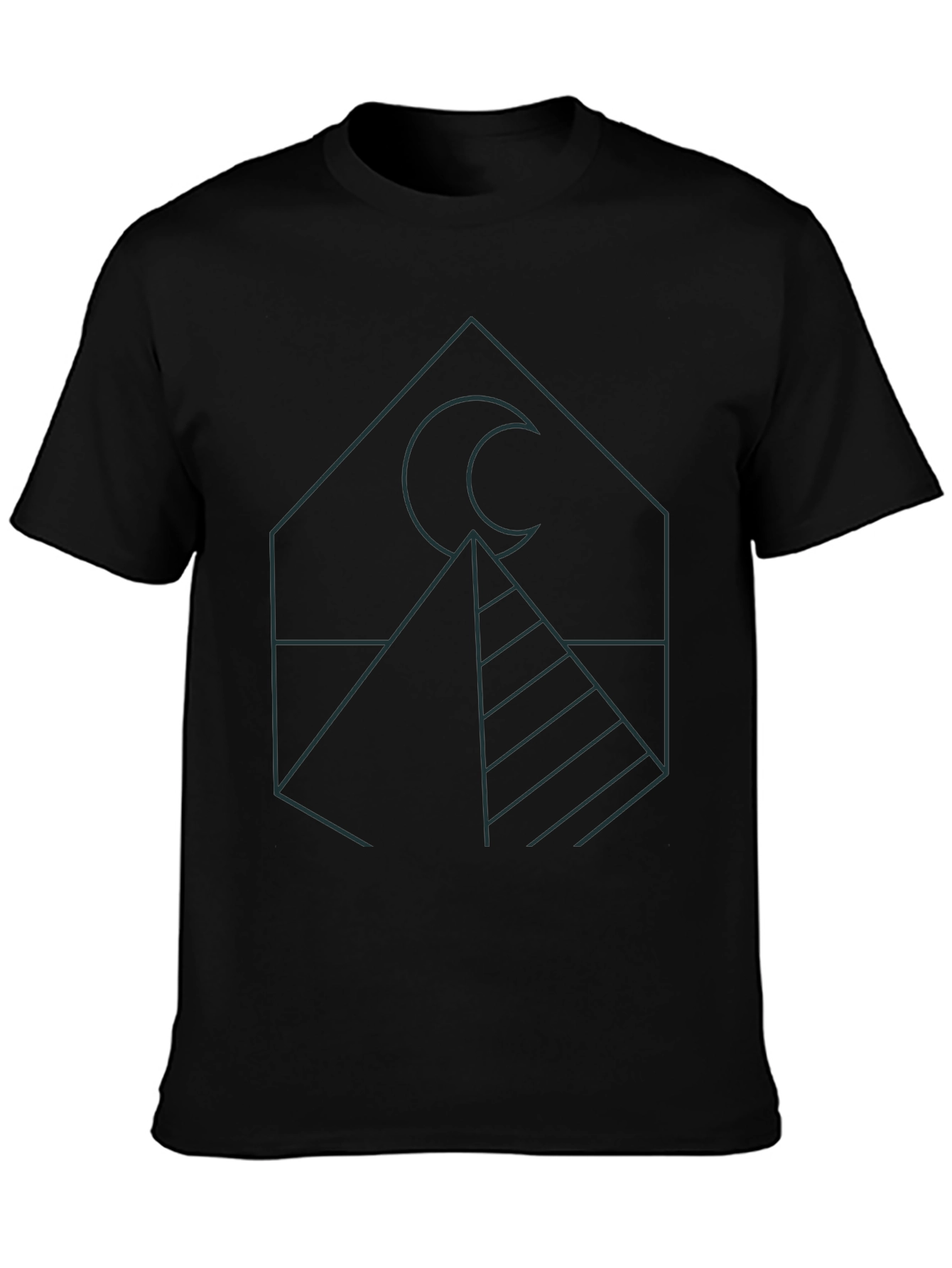 Geometric Moon Pyramid T-Shirt - Black