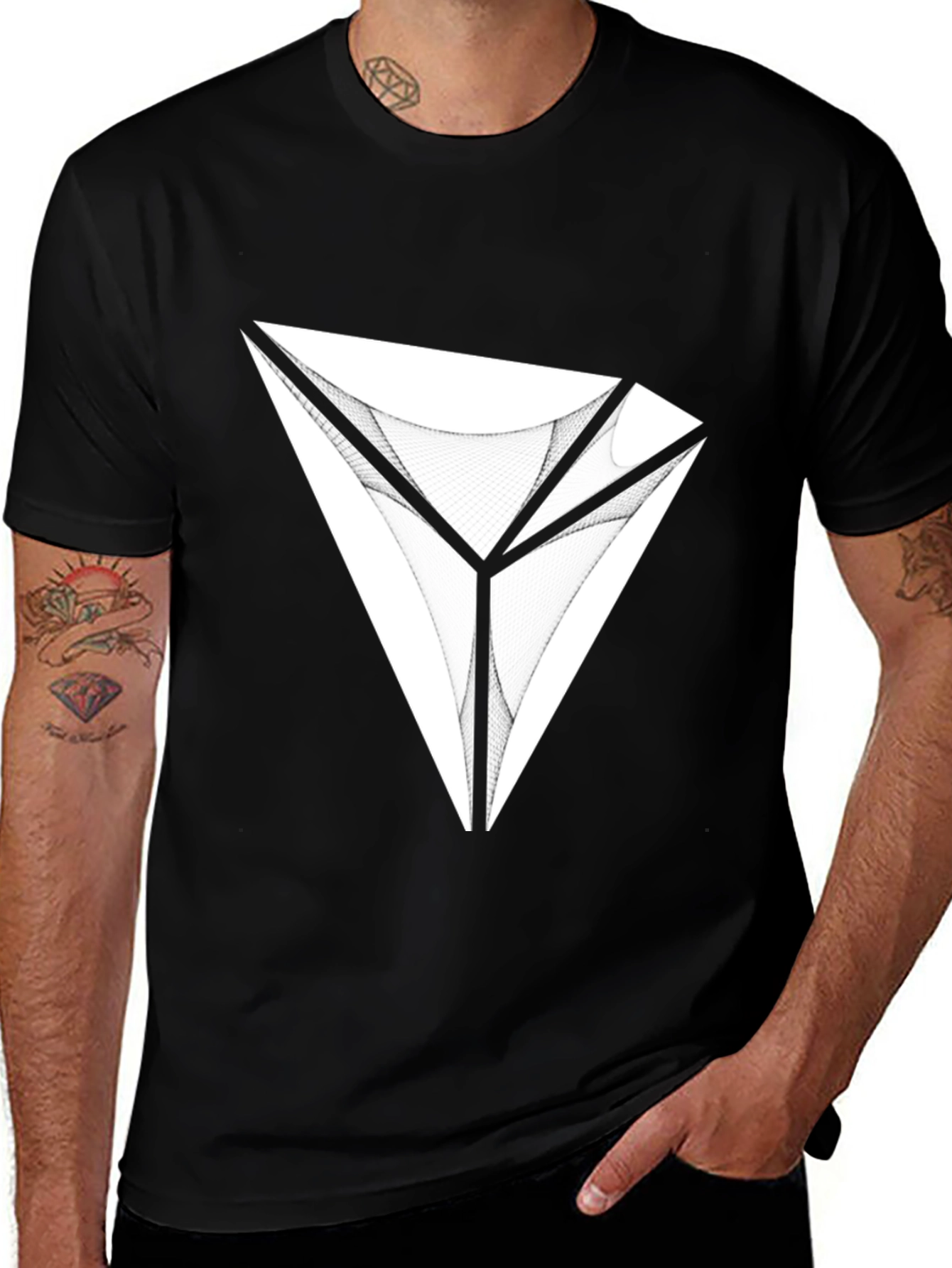 Abstract Triangle Graphic Tee - Modern Black T-Shirt