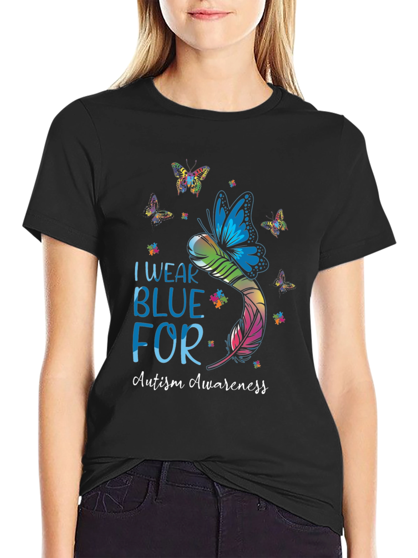 Autism Awareness Butterfly T-Shirt - I Wear Blue