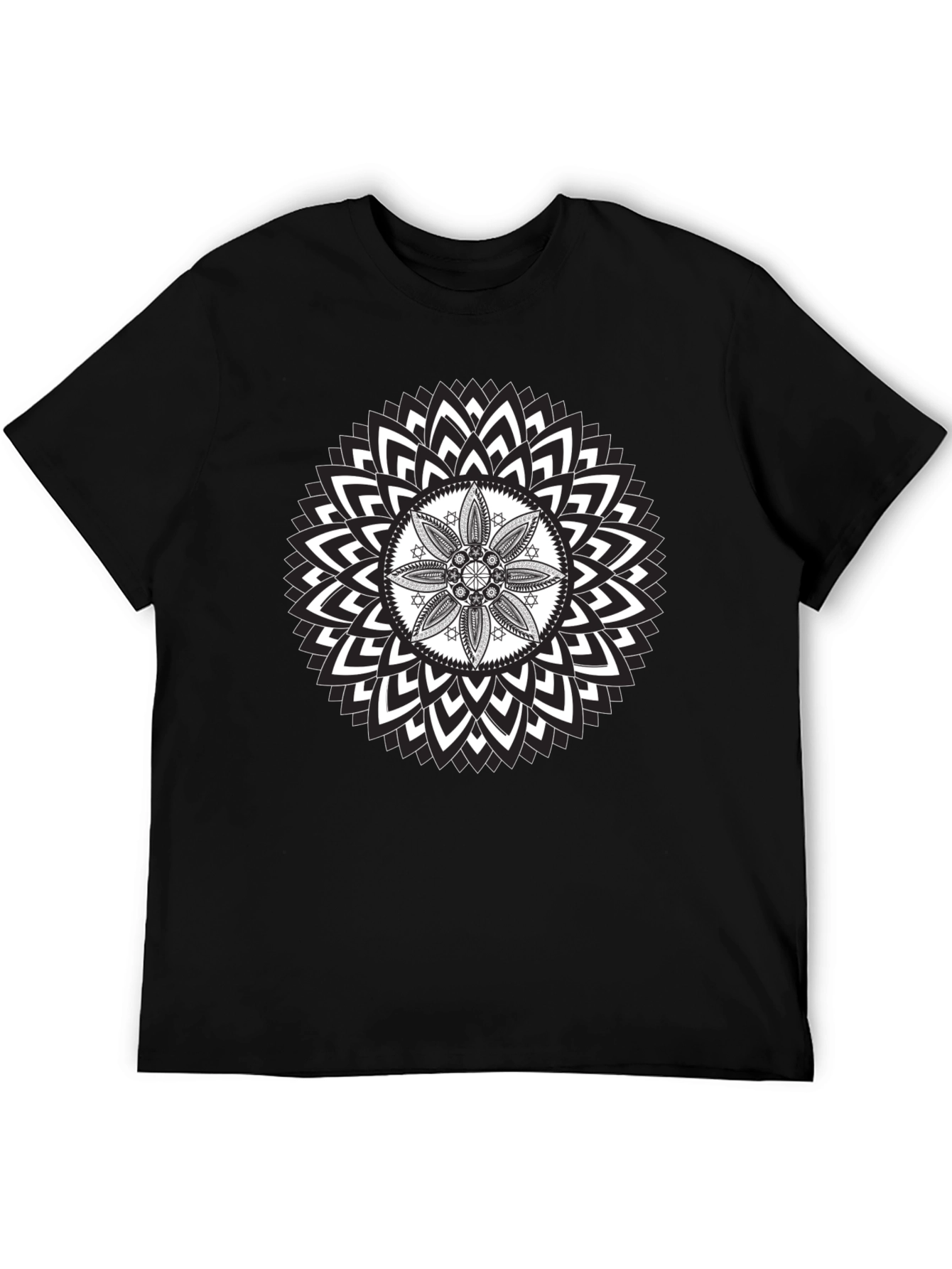 Geometric Mandala Graphic Print Black T-Shirt