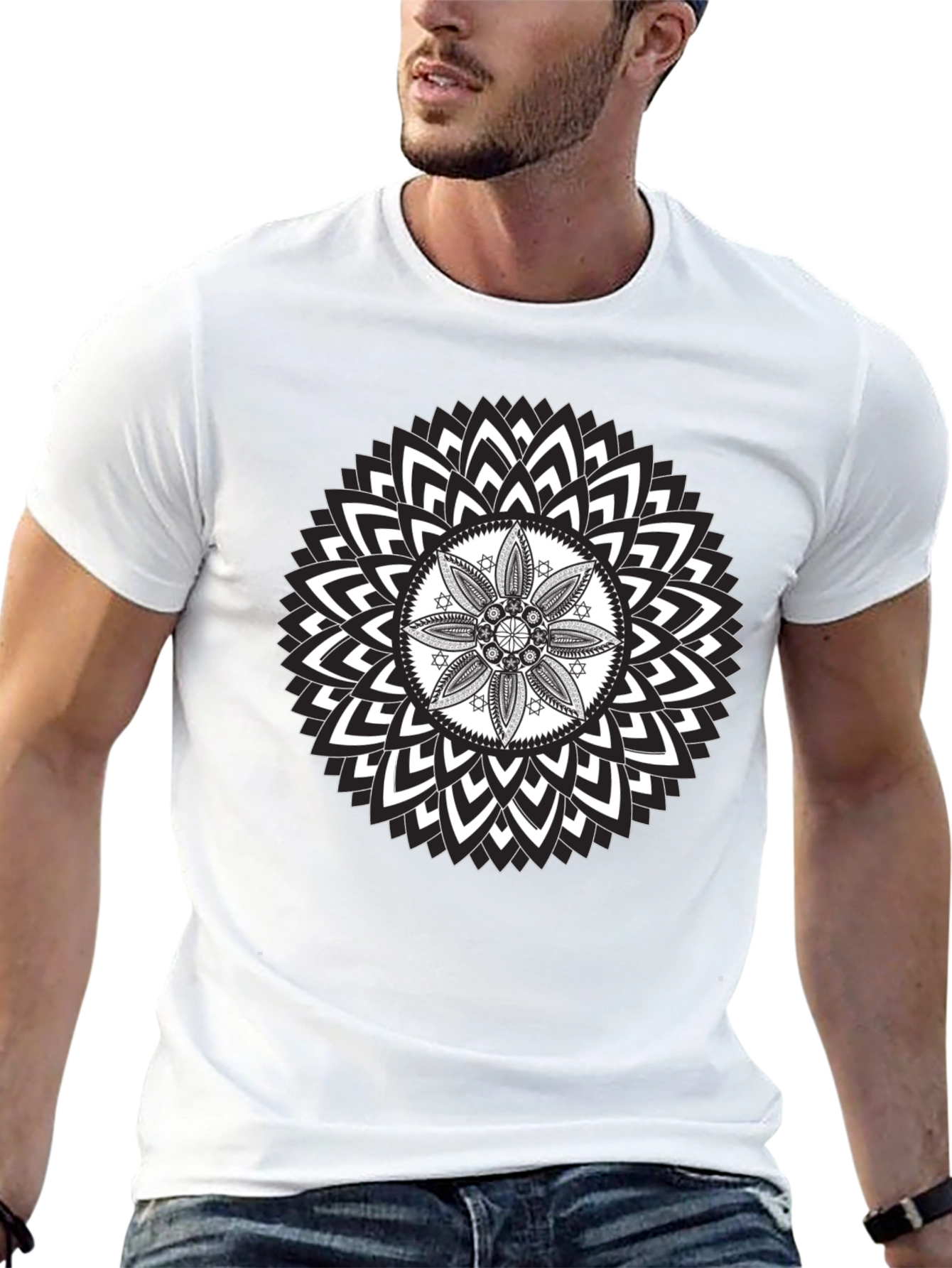 Geometric Mandala Graphic Print Black T-Shirt