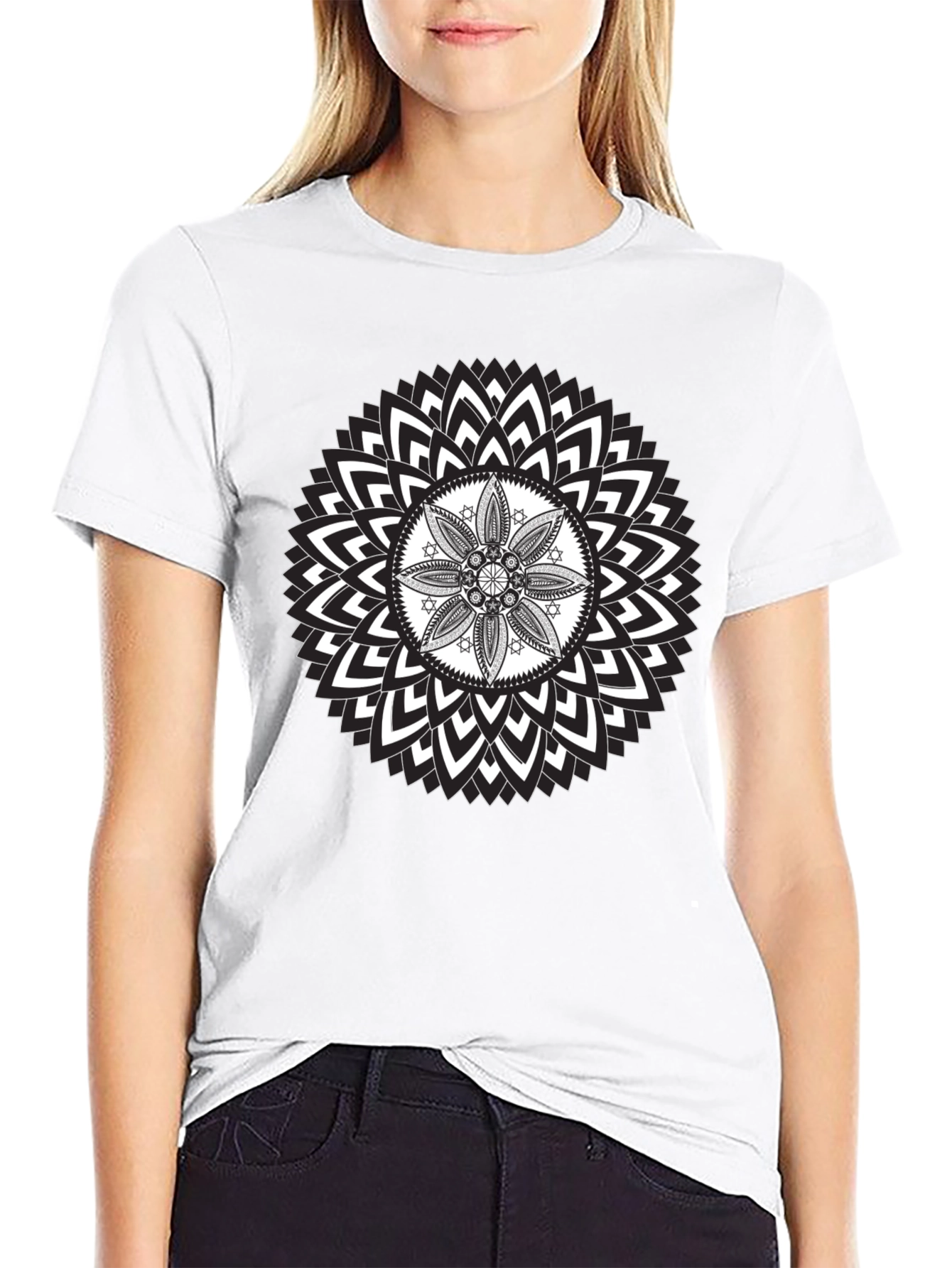 Geometric Mandala Graphic Print Black T-Shirt