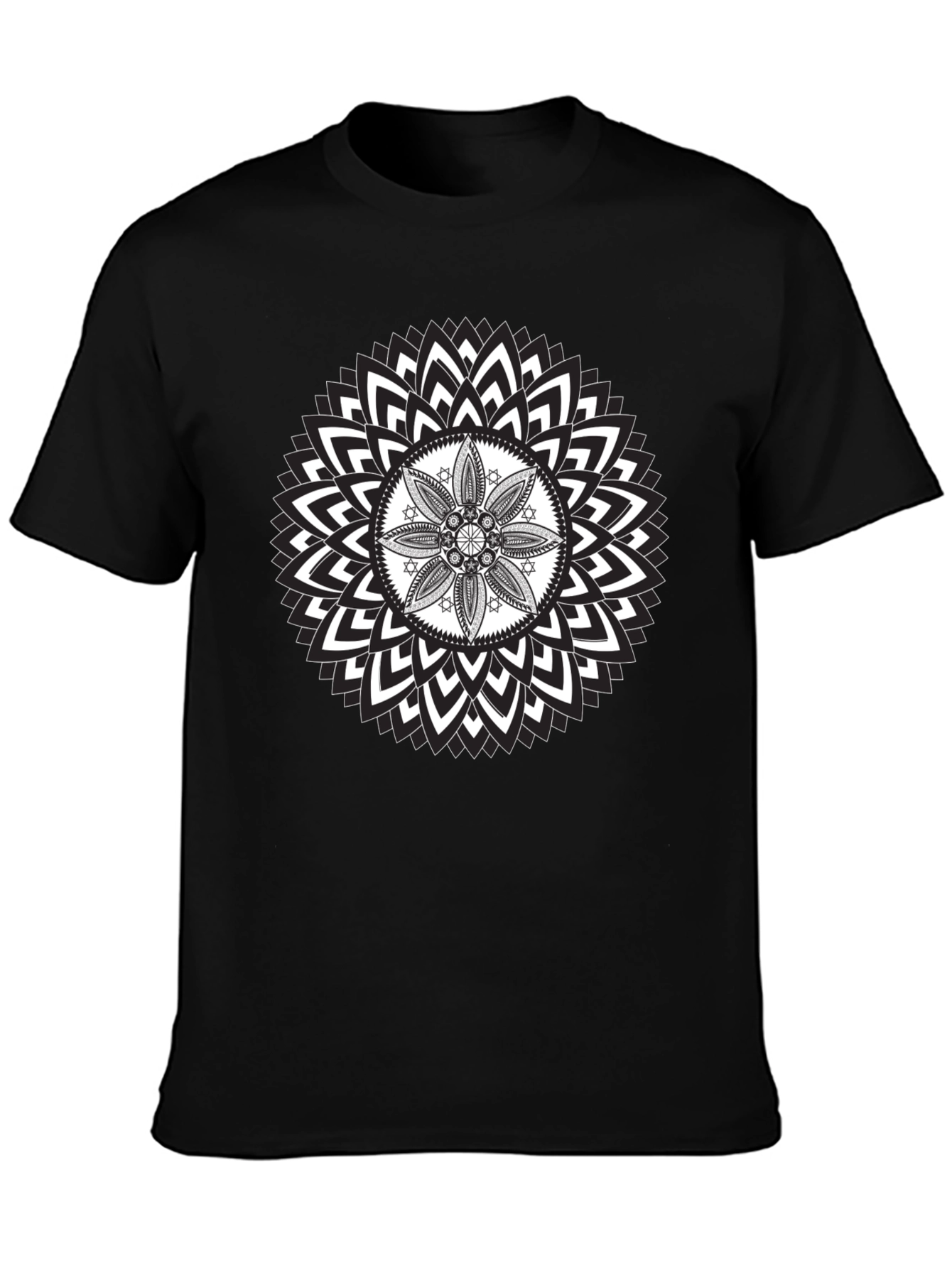 Geometric Mandala Graphic Print Black T-Shirt