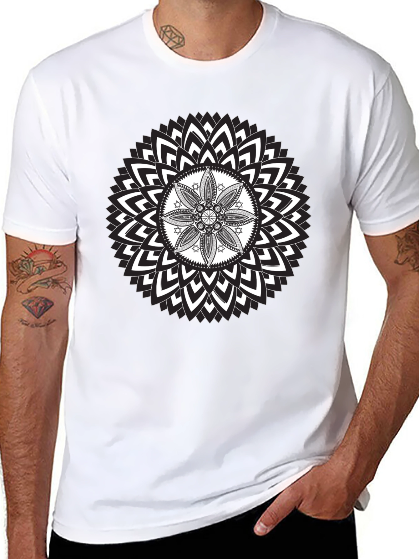 Geometric Mandala Graphic Print Black T-Shirt