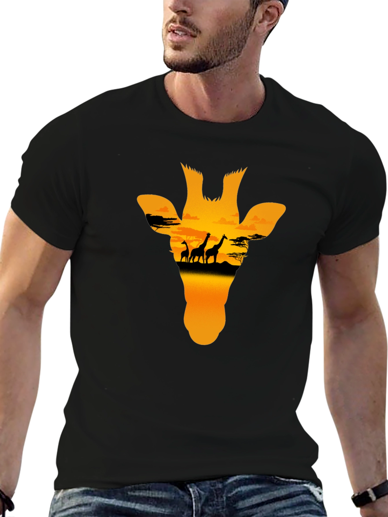 Giraffe Sunset Graphic Tee - Black