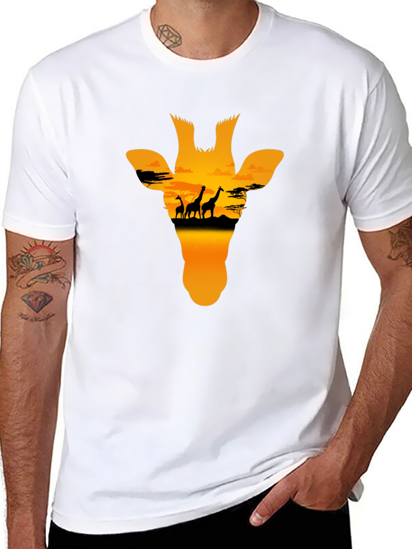 Giraffe Sunset Graphic Tee - Black